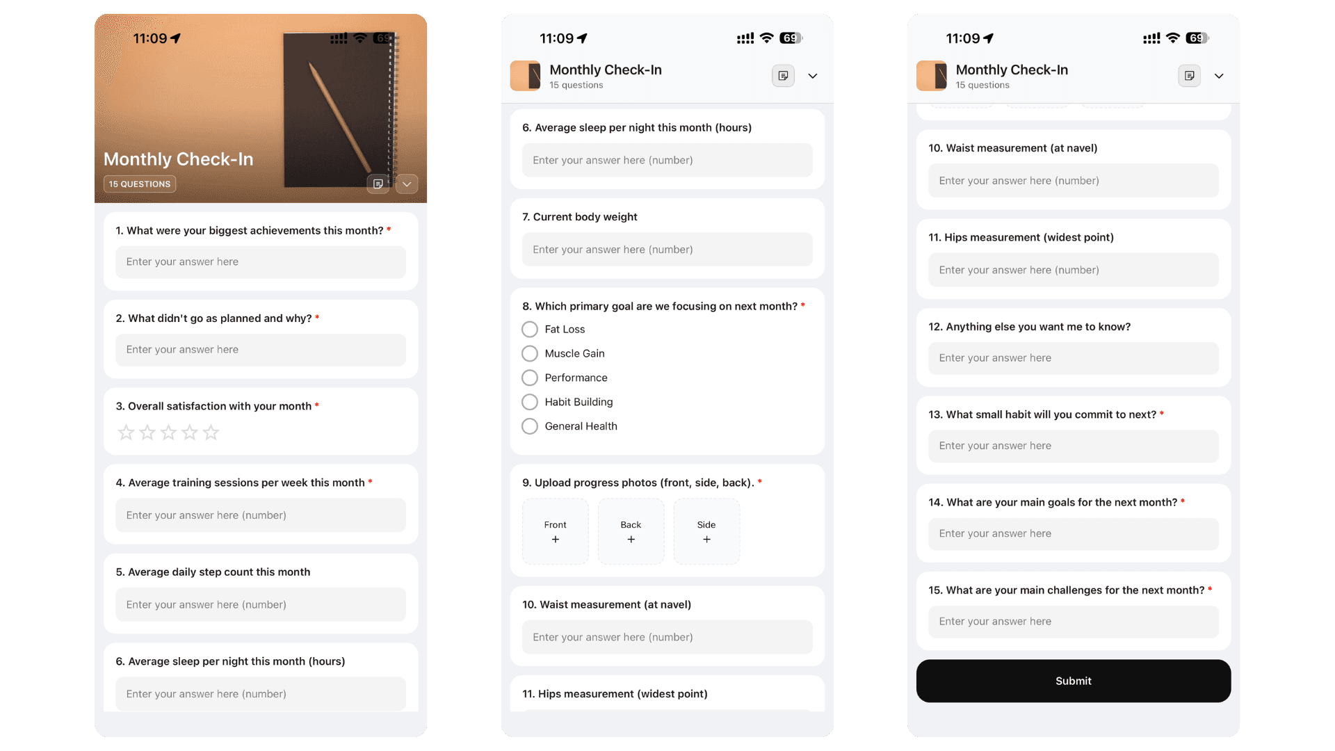 monthly check-in - hubfit client app
