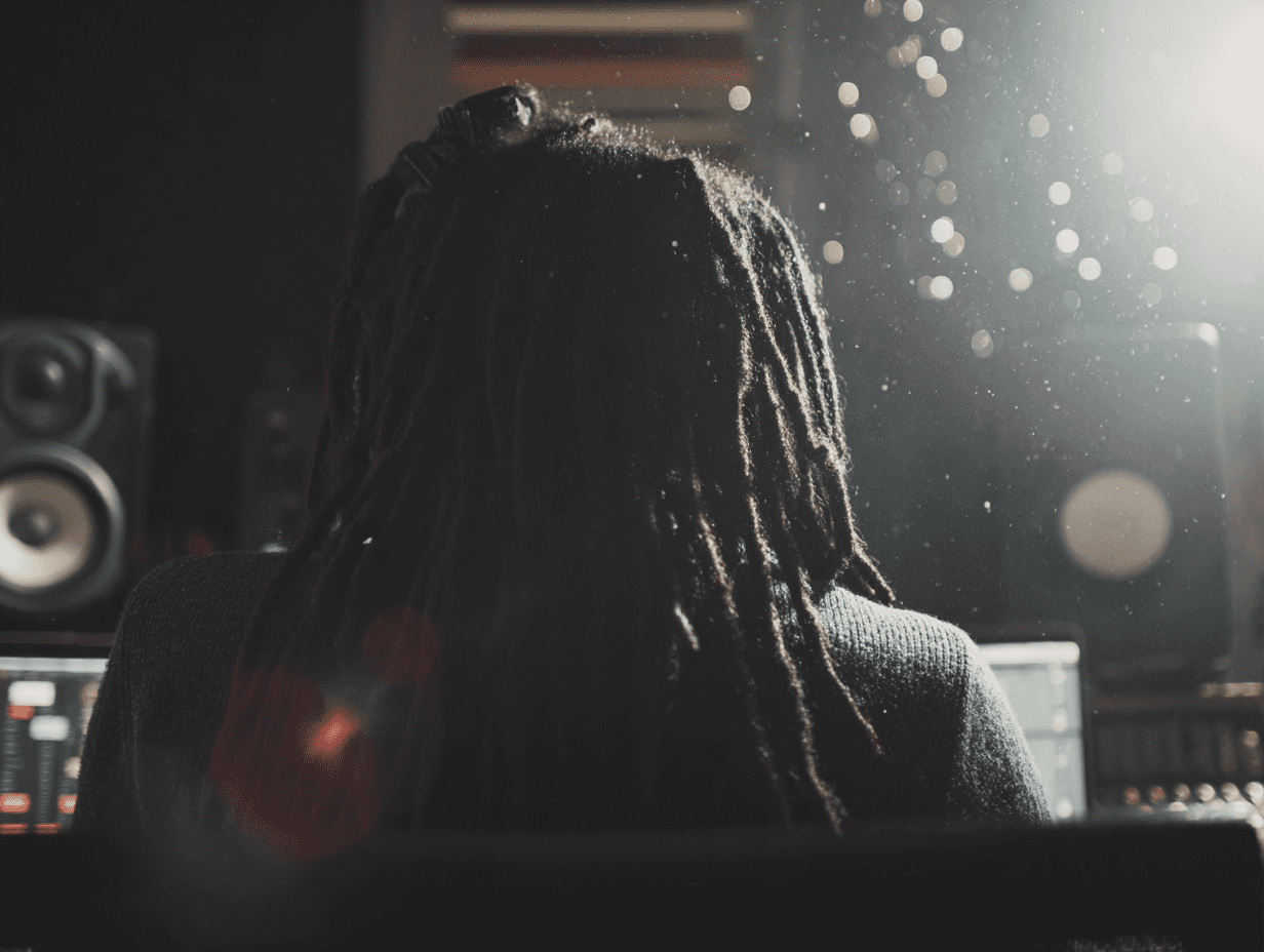 Pink tulip or flower bud on a thin green stem