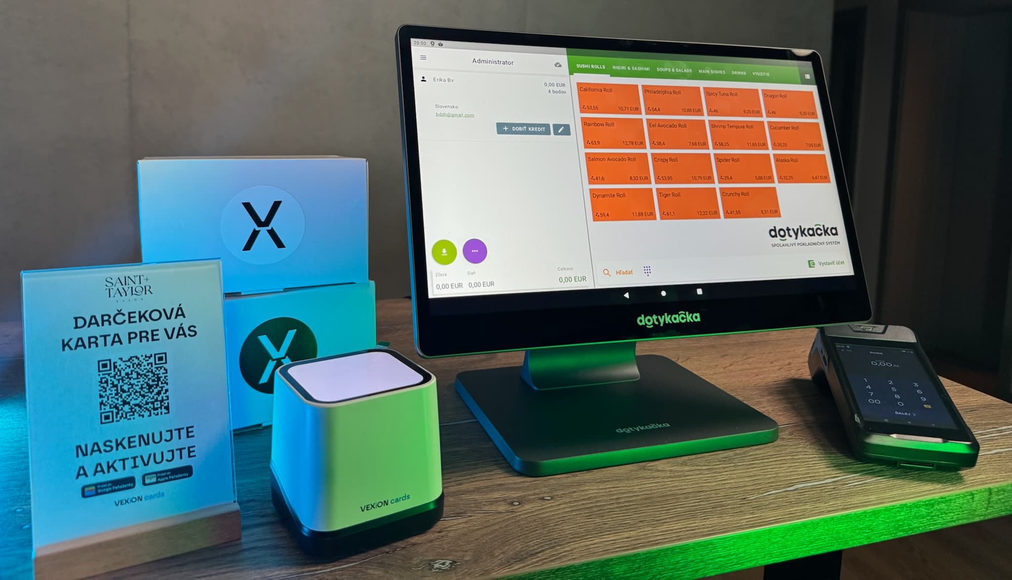 2 photos side by side, one has scanner with QR code sticker. 2nd one on the right has a lot of stickers