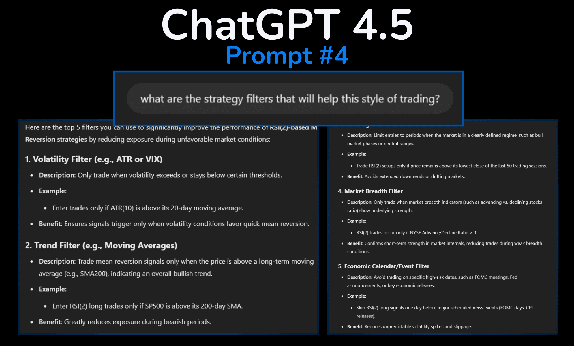 Prompt #4 AI-generated prompt suggesting strategy filters to refine trade entries and improve consistency.