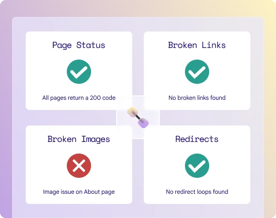 A link icon with the four stages of the link testing