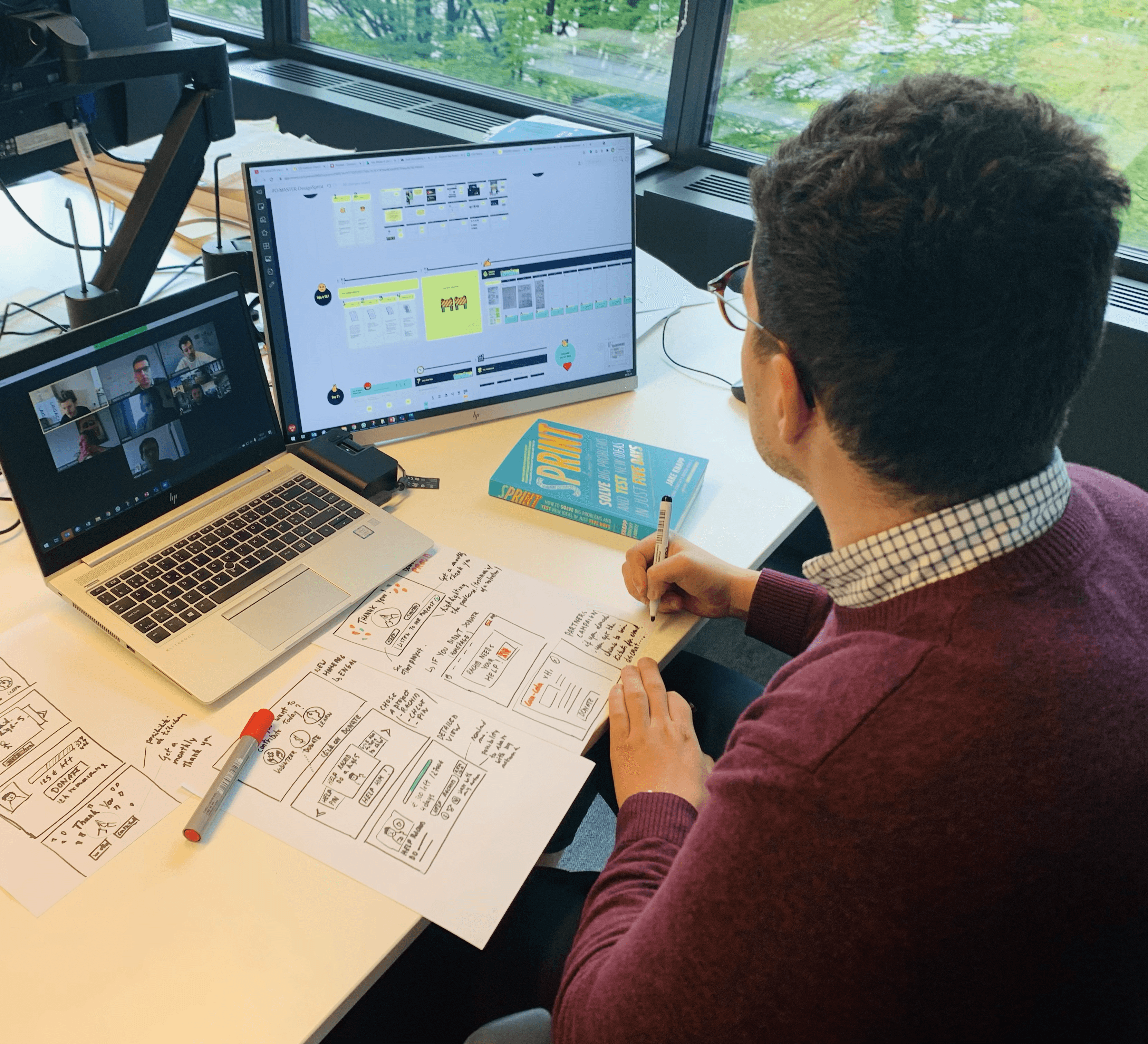 llustration of a rocket launching surrounded by colorful sticky notes and stars, symbolizing creative problem-solving and fast results in facilitation workshops