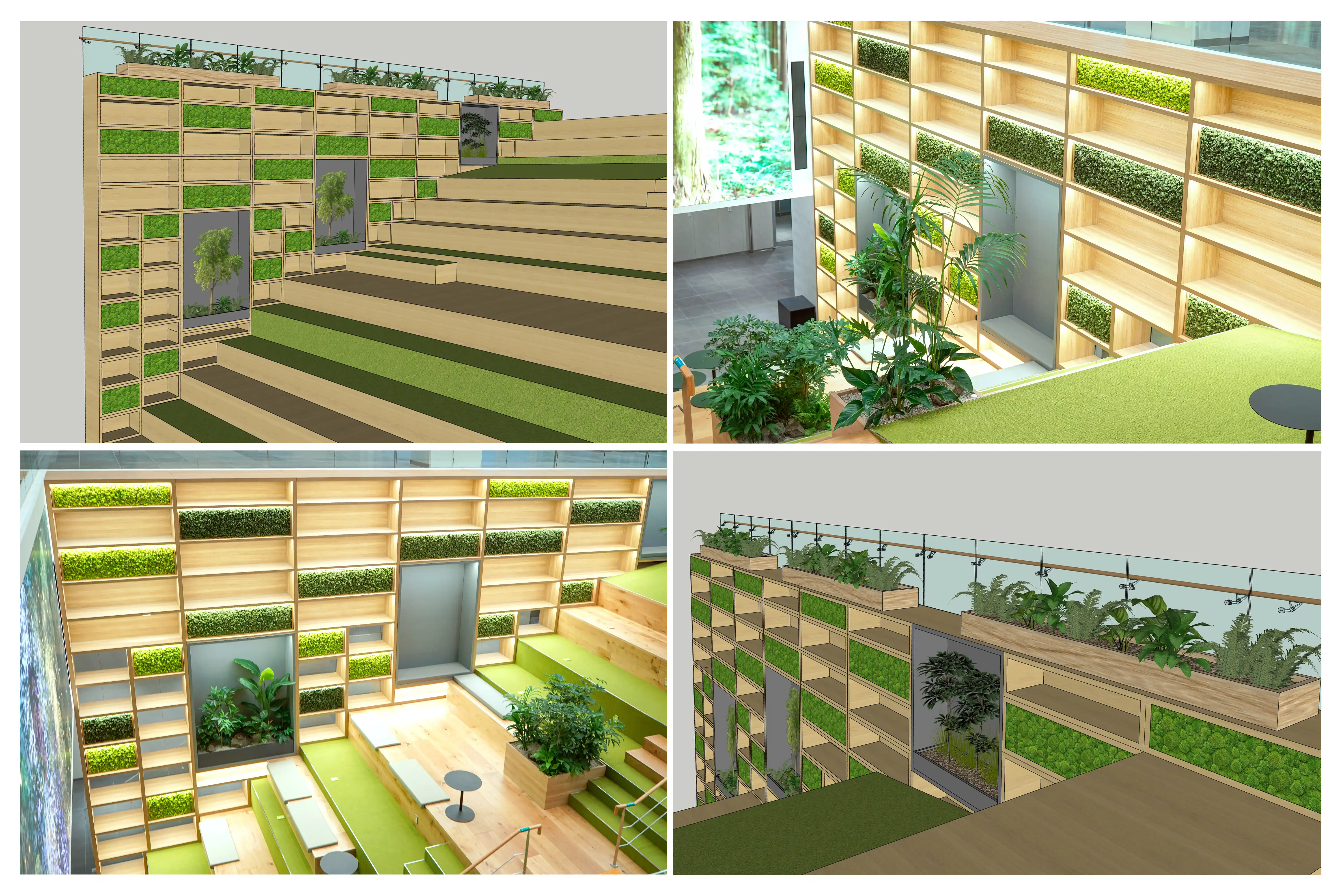 에코피플의 3D시안과 설치 후 플랜테리어를 비교하는 이미지