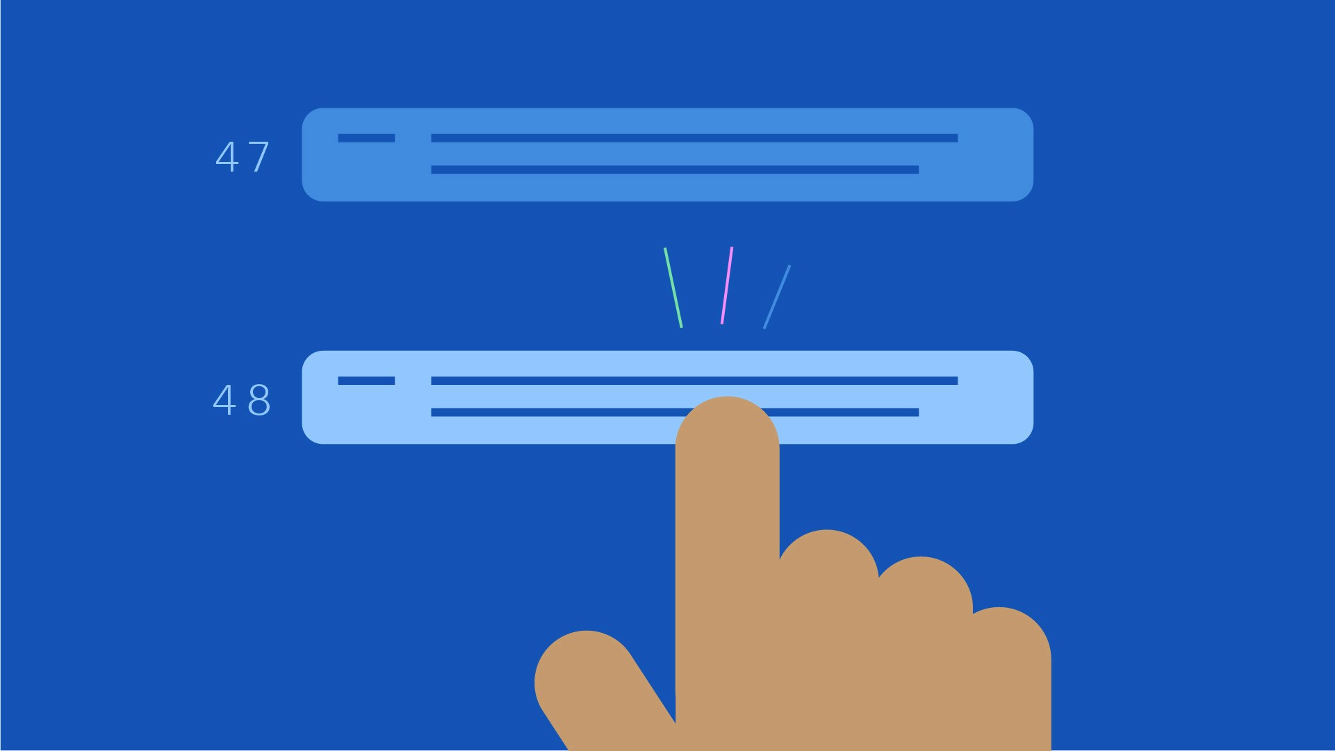 Vector illustration of a hand touching a button on a screen.