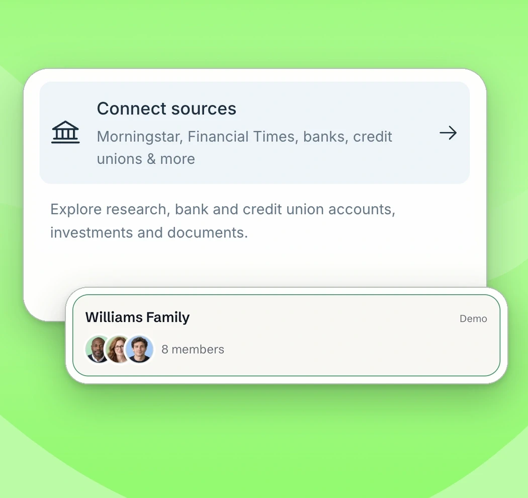 NestiFi real conversation tools for research and bank sources, paired with the Williams Family demo record