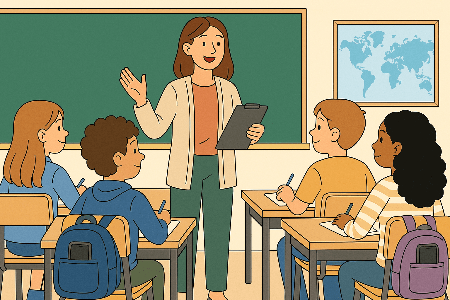 A teacher leads a focused middle school classroom while students keep their phones silenced and put away, showing how a non confiscation cell phone policy can reduce distraction and support better learning.