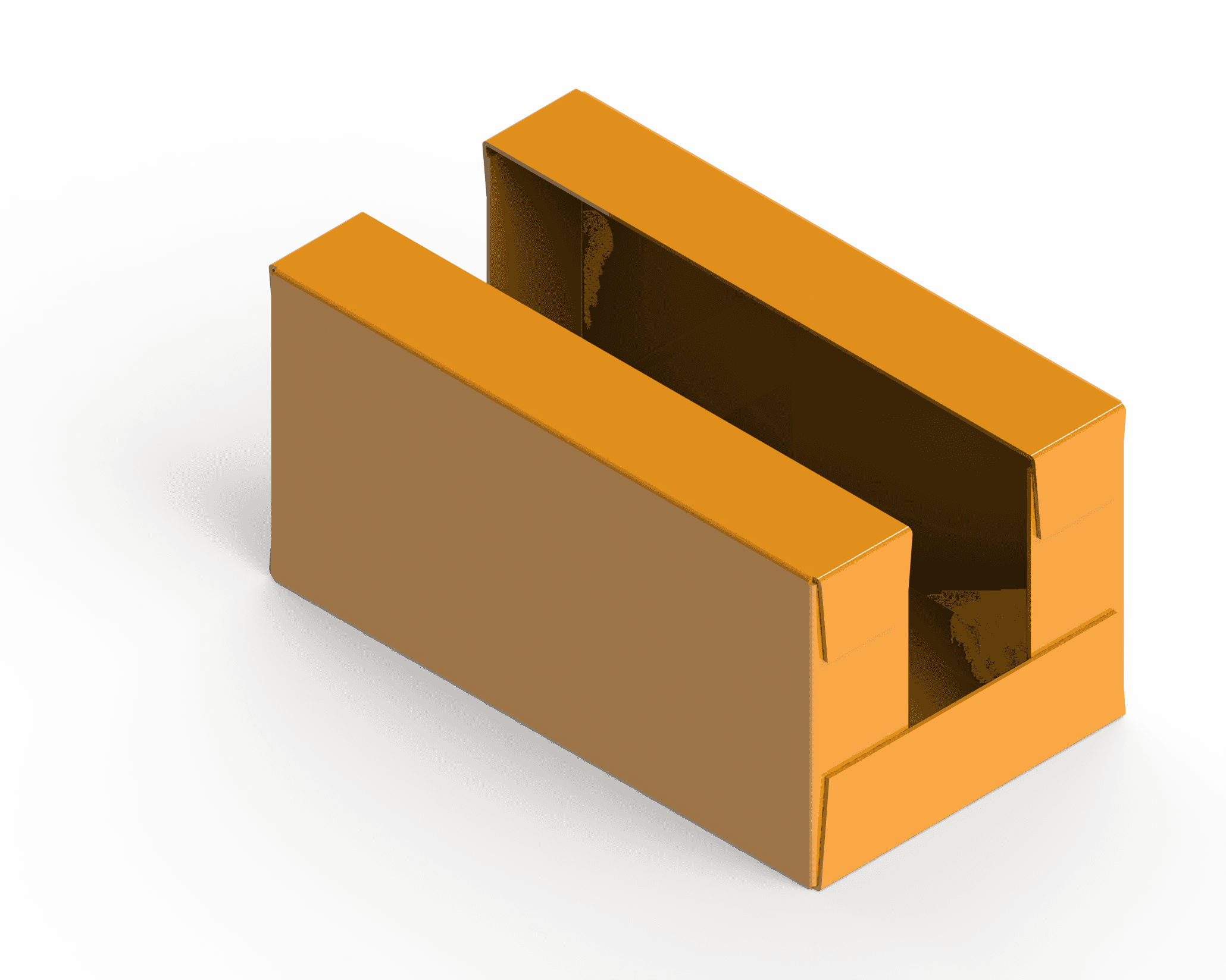 3D-Modell einer orangen Verpackung mit U-Form. Produktverpackung, Karton
