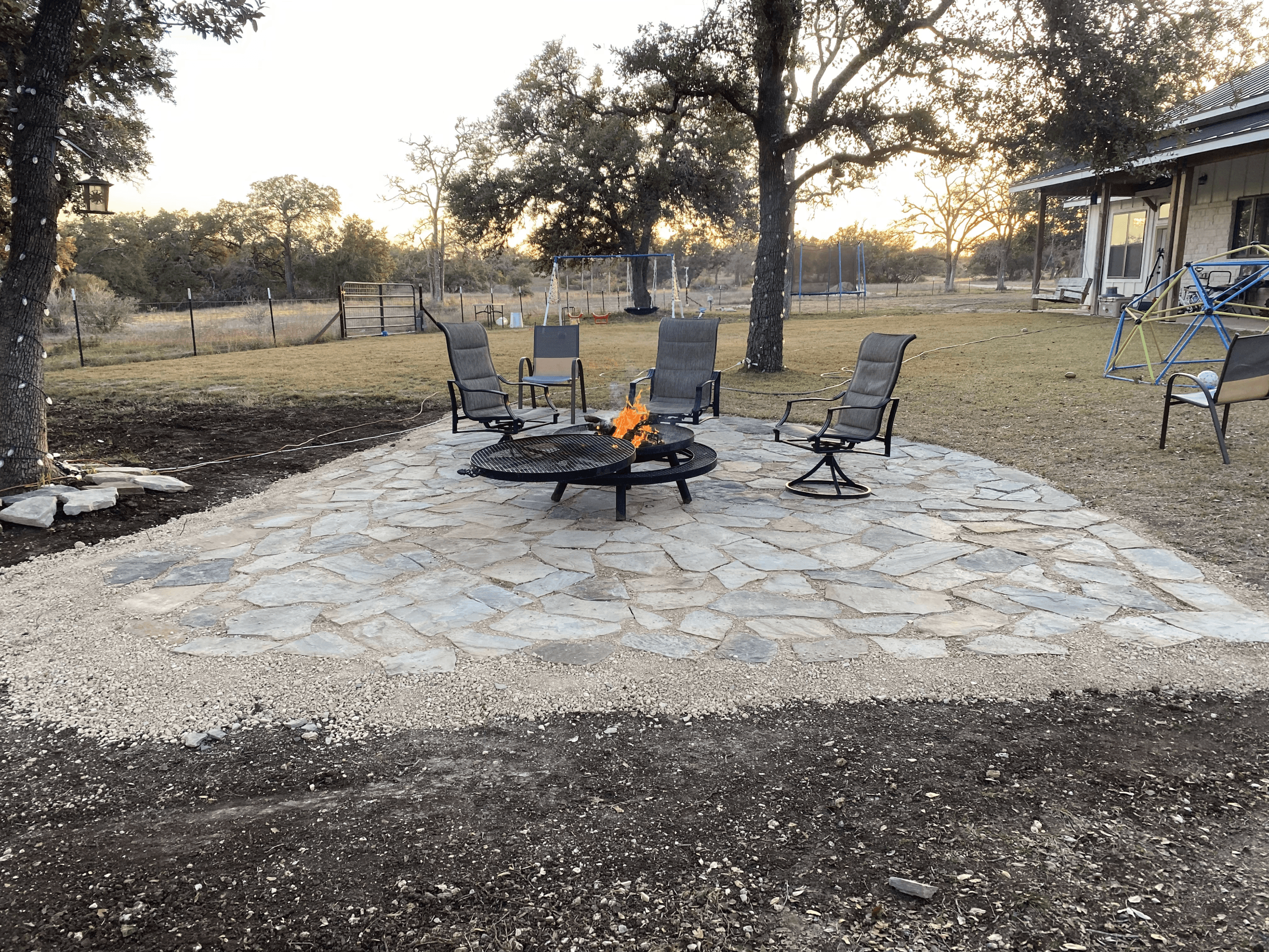 Drone shot of a running track at night