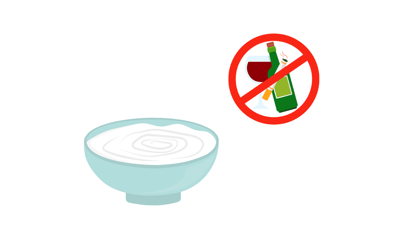 An illustration of what to eat (like yogurt) and what not to do (like drink alcohol or smoke) after oral surgery