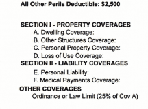 Deductible, coverage sections I and II, other coverages