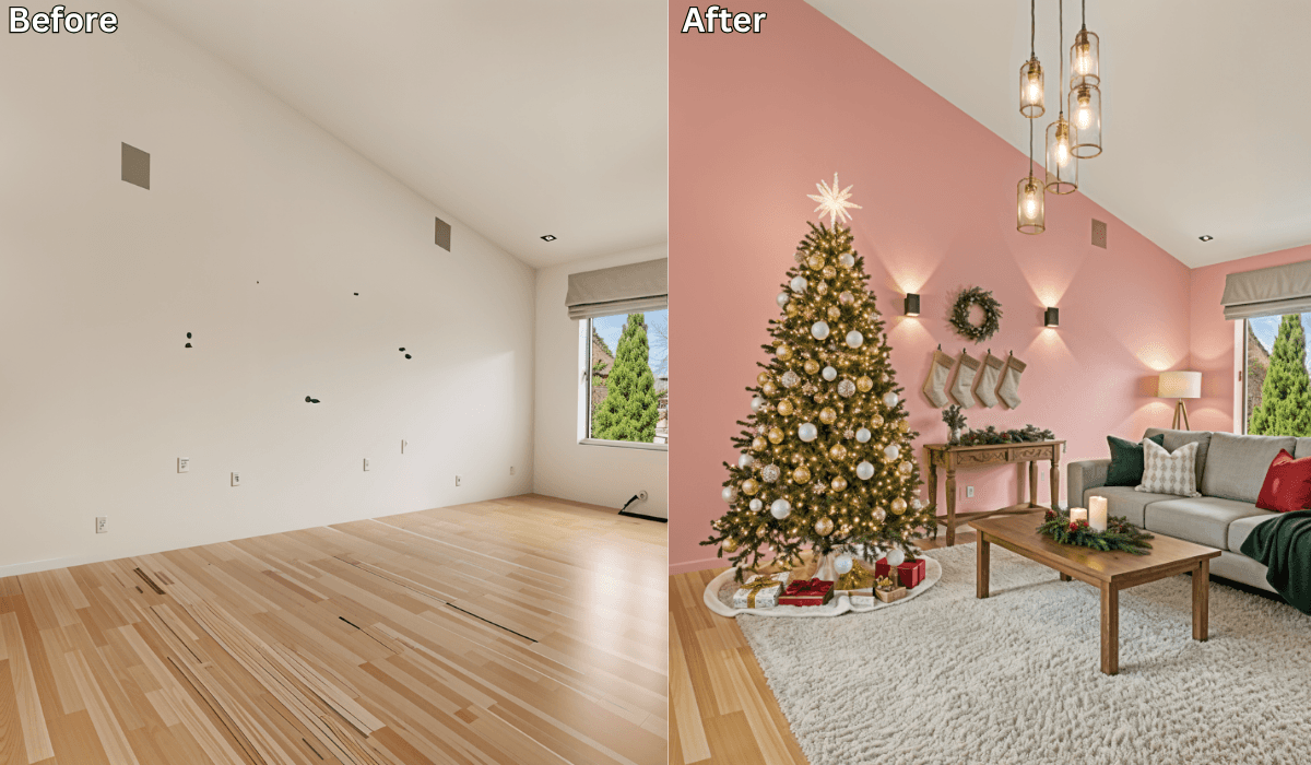 AI Holiday Makeover: Transform Your Living Room into a Cozy Christmas Retreat