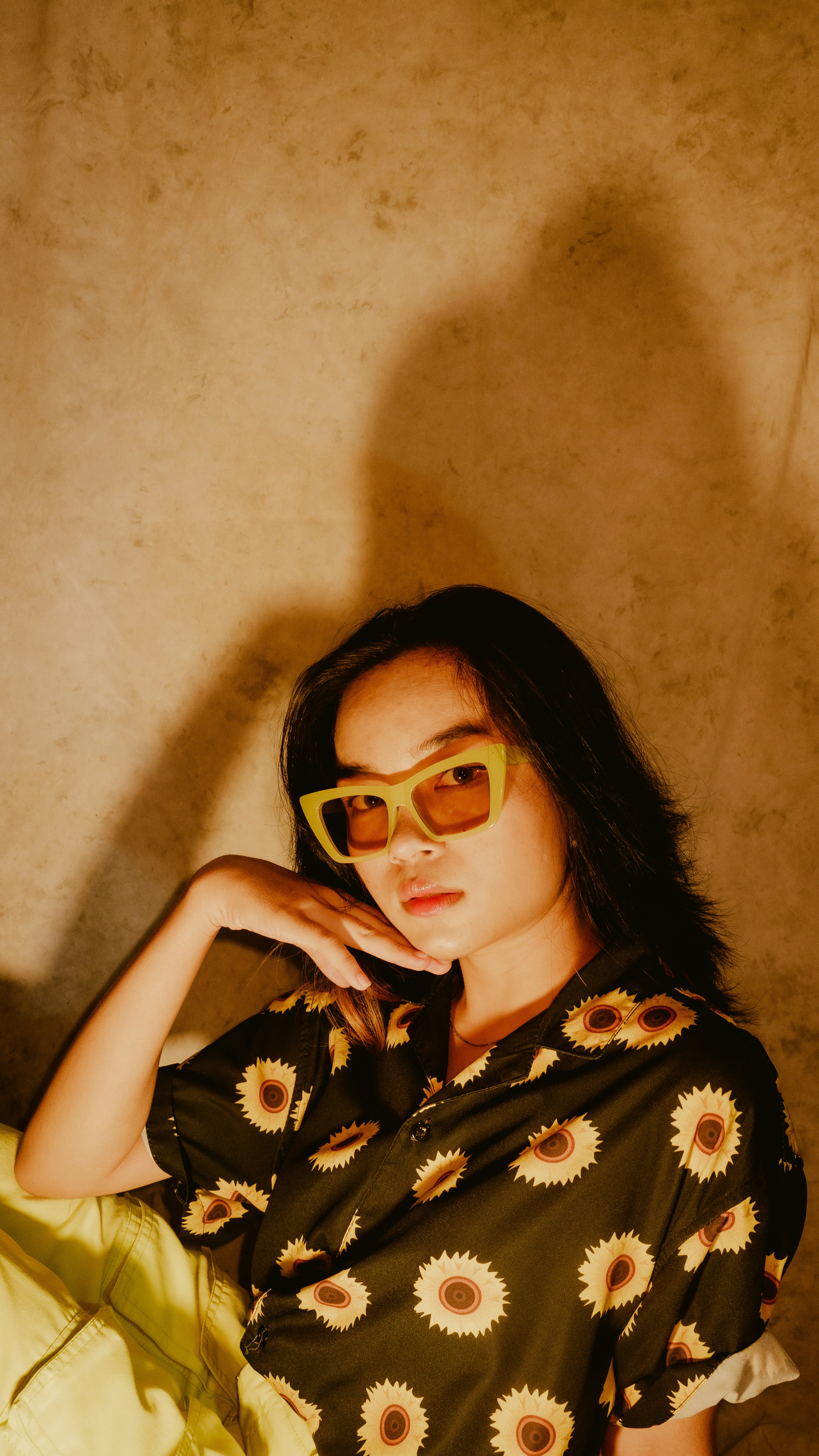 a woman wearing glasses