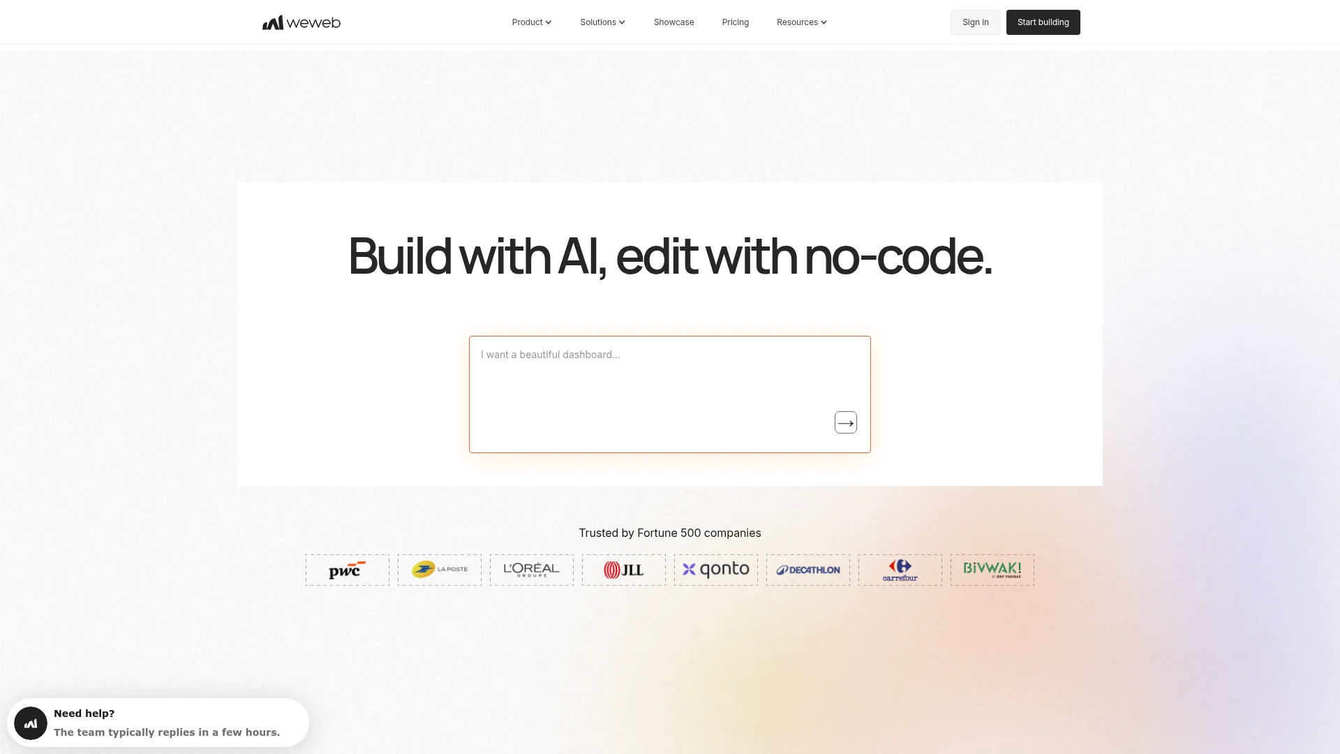 WeWeb homepage: visual web builder with clean Vue.js code export