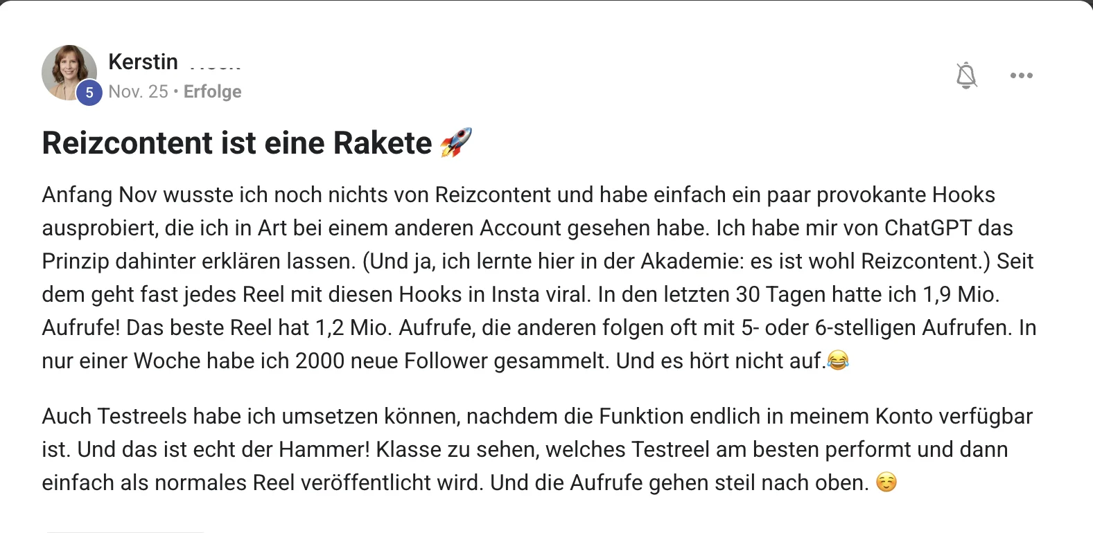 Erfolgsbericht KI Creator Akademie: Kerstins Reizcontent erzielt 1,9 Mio. Aufrufe in 30 Tagen