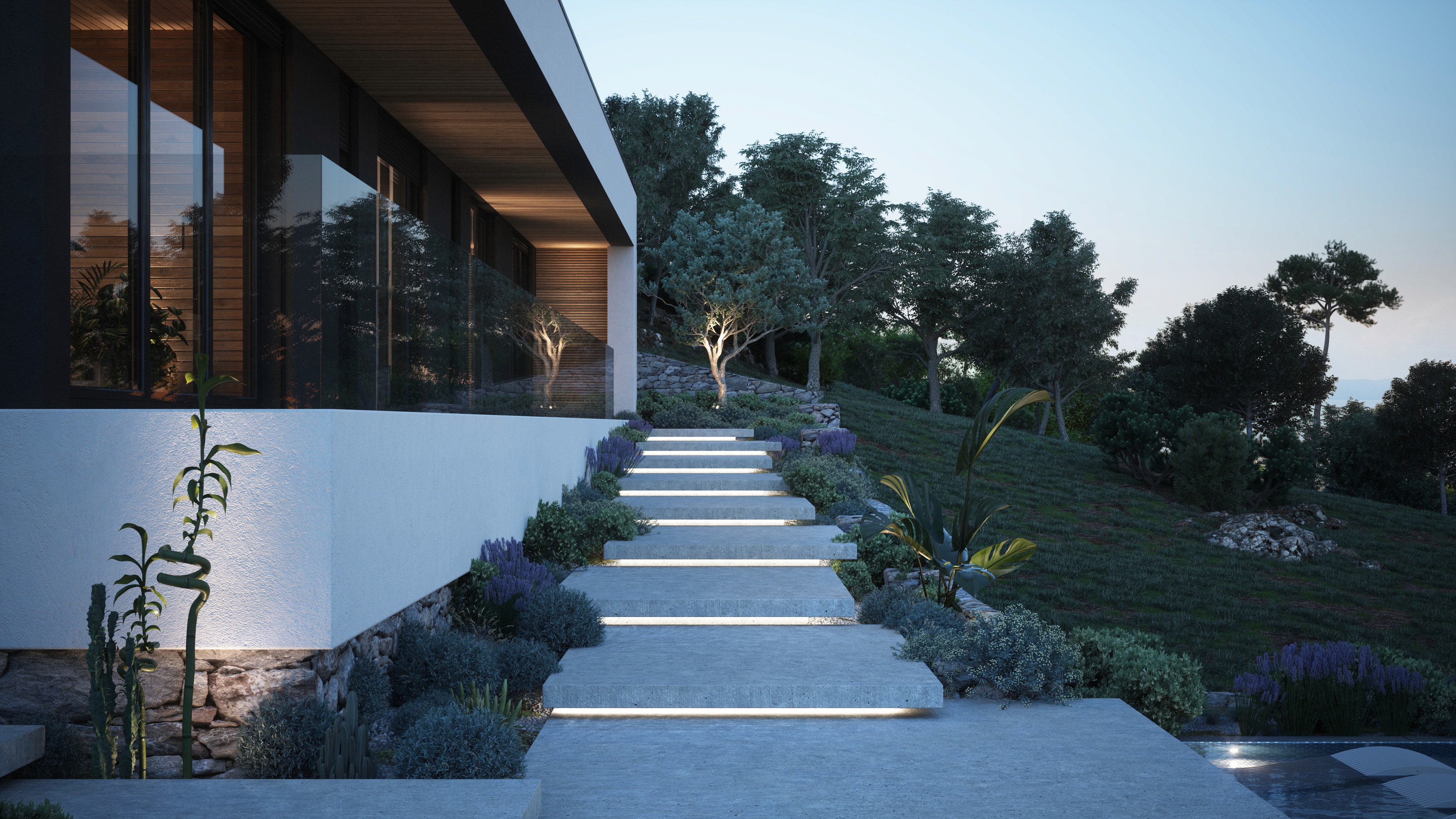 Volumetrija luksuzne vile – kaskadna forma prilagođena terenu