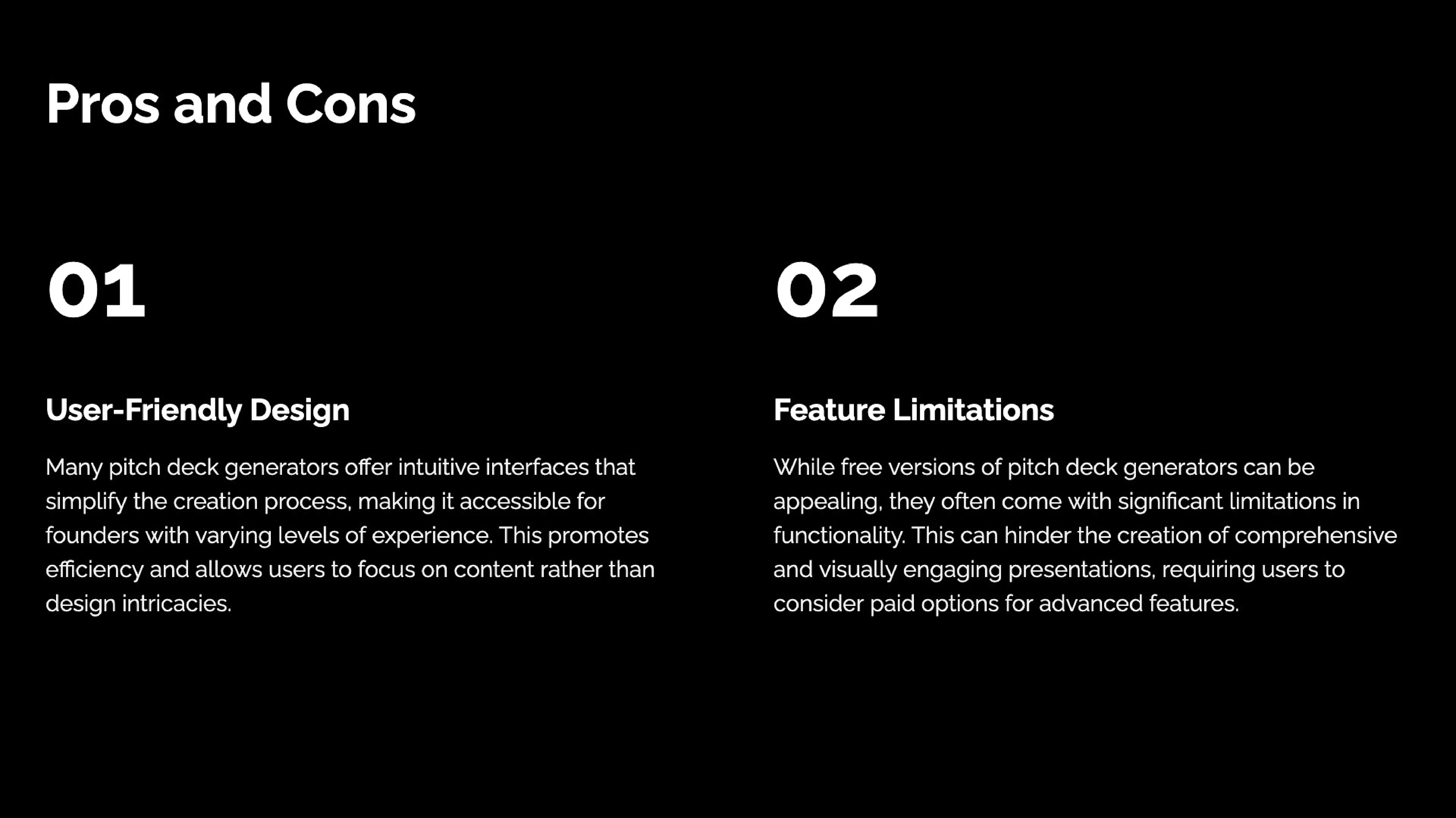 pros and cons of using an ai pitch deck generator