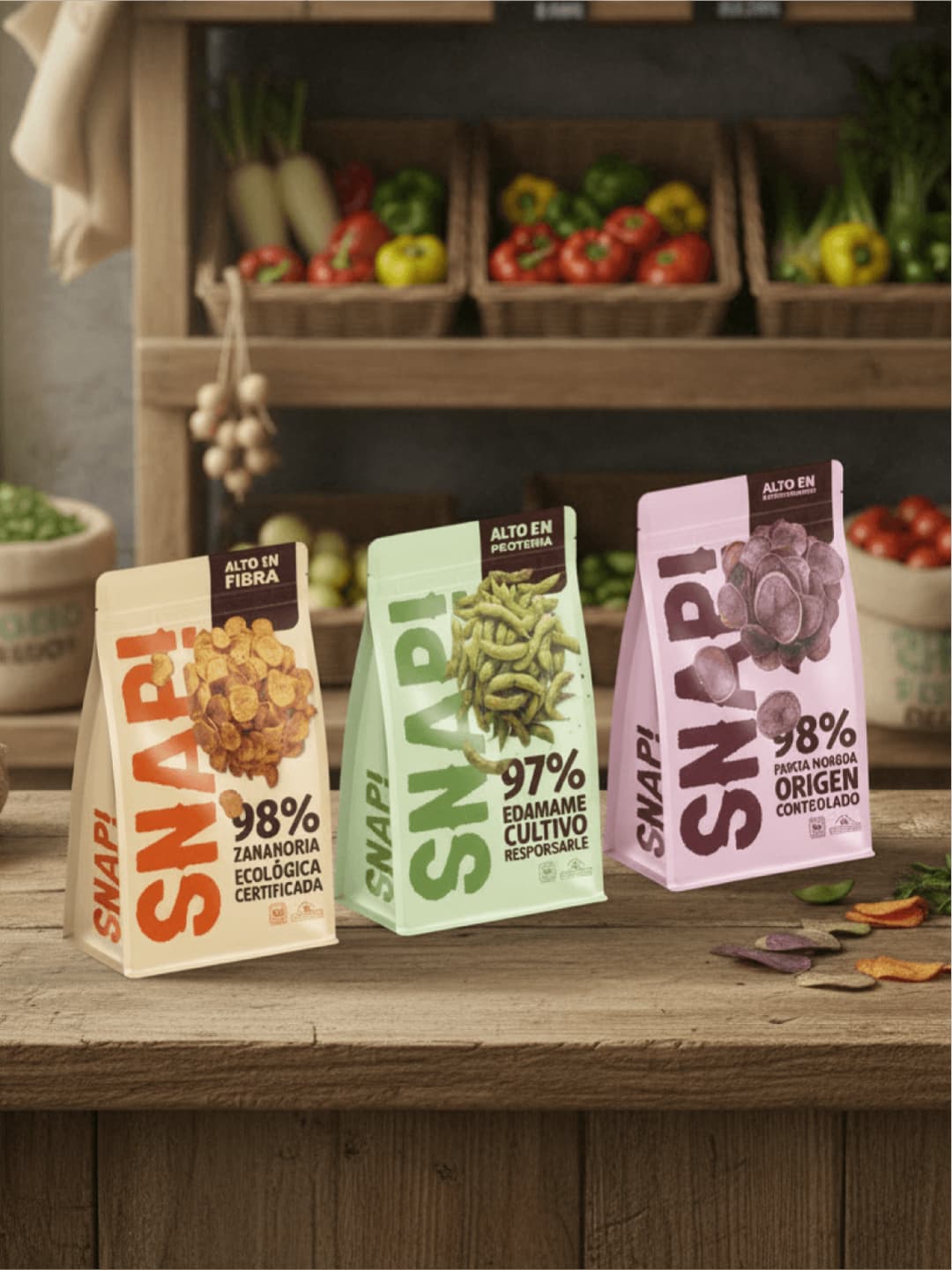 Proyecto de branding y packaging para marca de snacks orgánicos