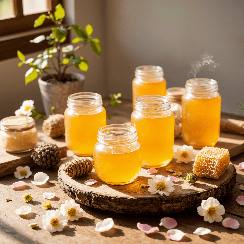 product photography of glass jars of honey