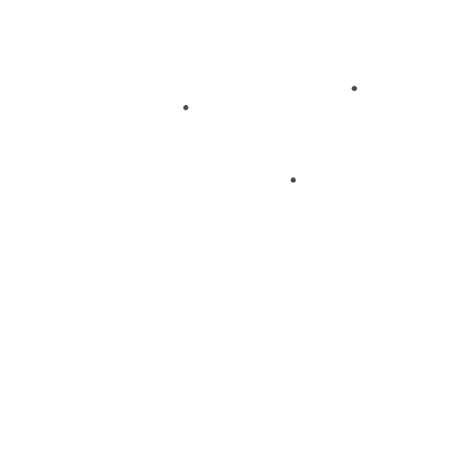 Three thin white concentric circles on black, each ring marked by a small dark dot at about 2 o'clock, 10:30 and 1:30 respectively.