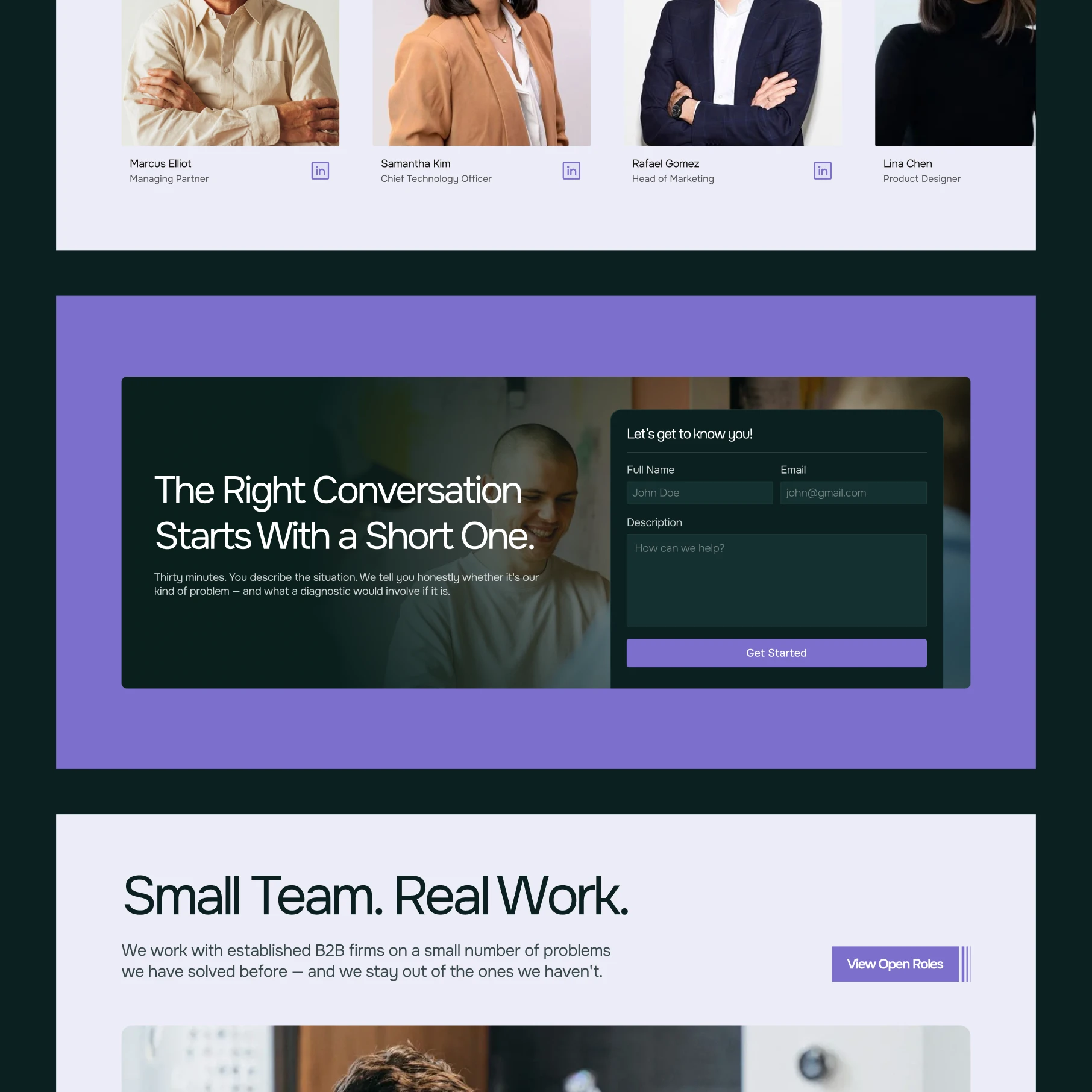 Form for contact and team member profiles.
