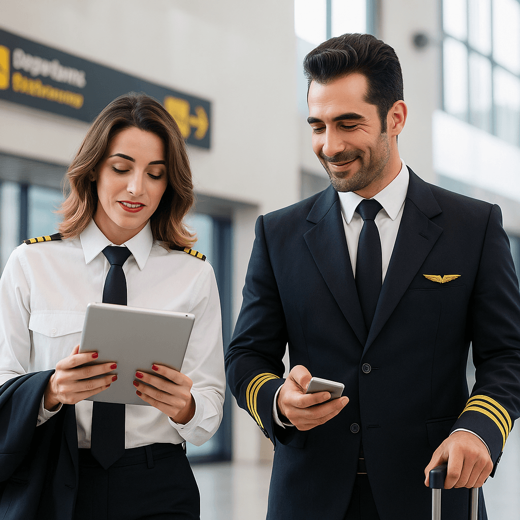 Pilot with Phone and Suitcase
