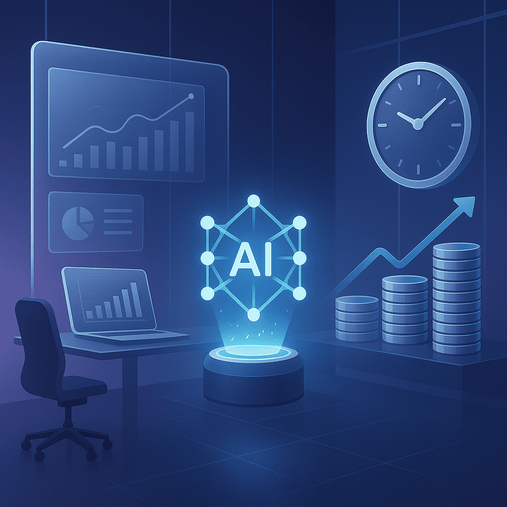 AI automation transforming repetitive tasks into measurable ROI and productivity growth.
