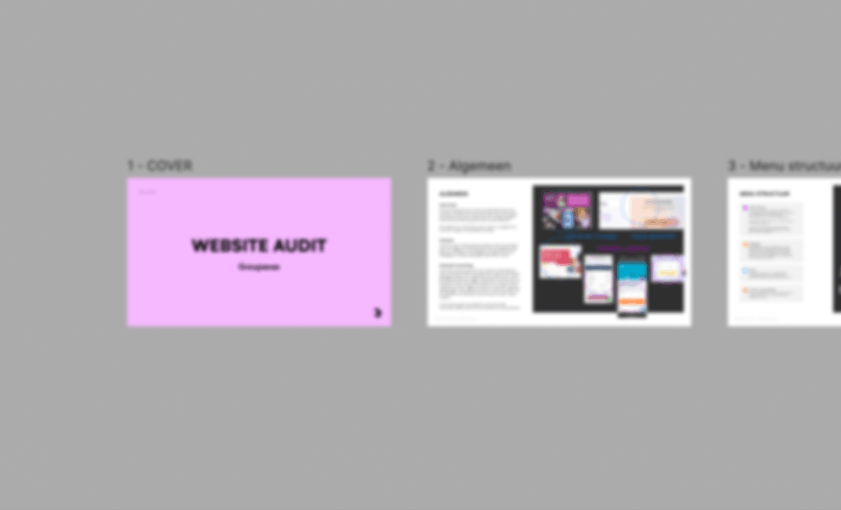 Website audit presentation showing findings and redesign suggestions on desktop and mobile