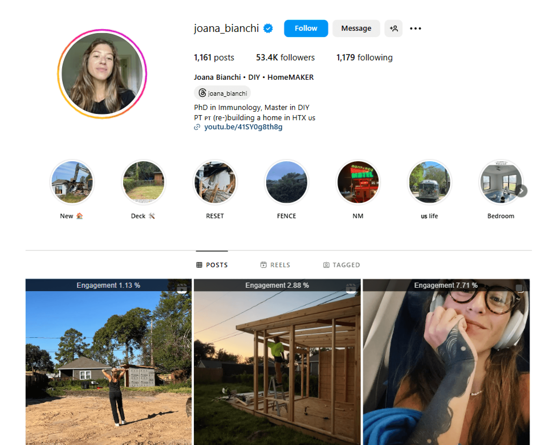 Screenshot of Joana Bianchi’s Instagram Profile