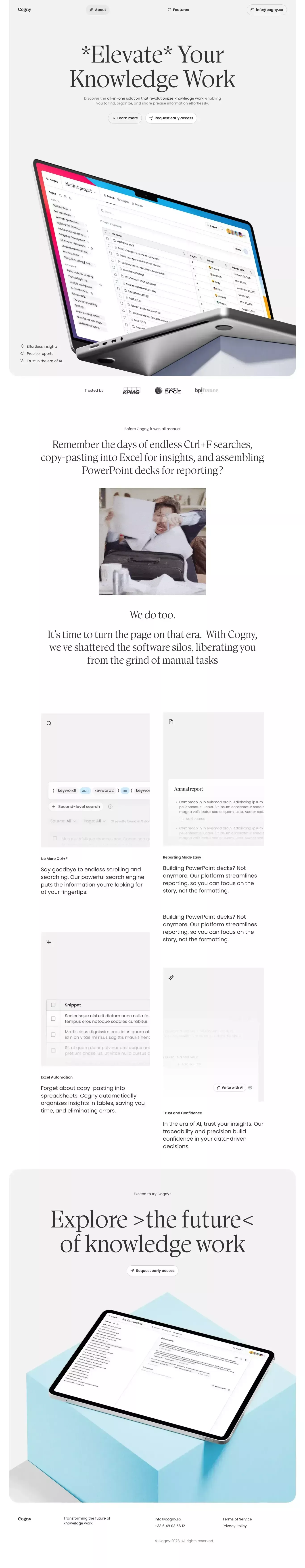 Cogny landing page screenshot showcasing Tech and Writing design
