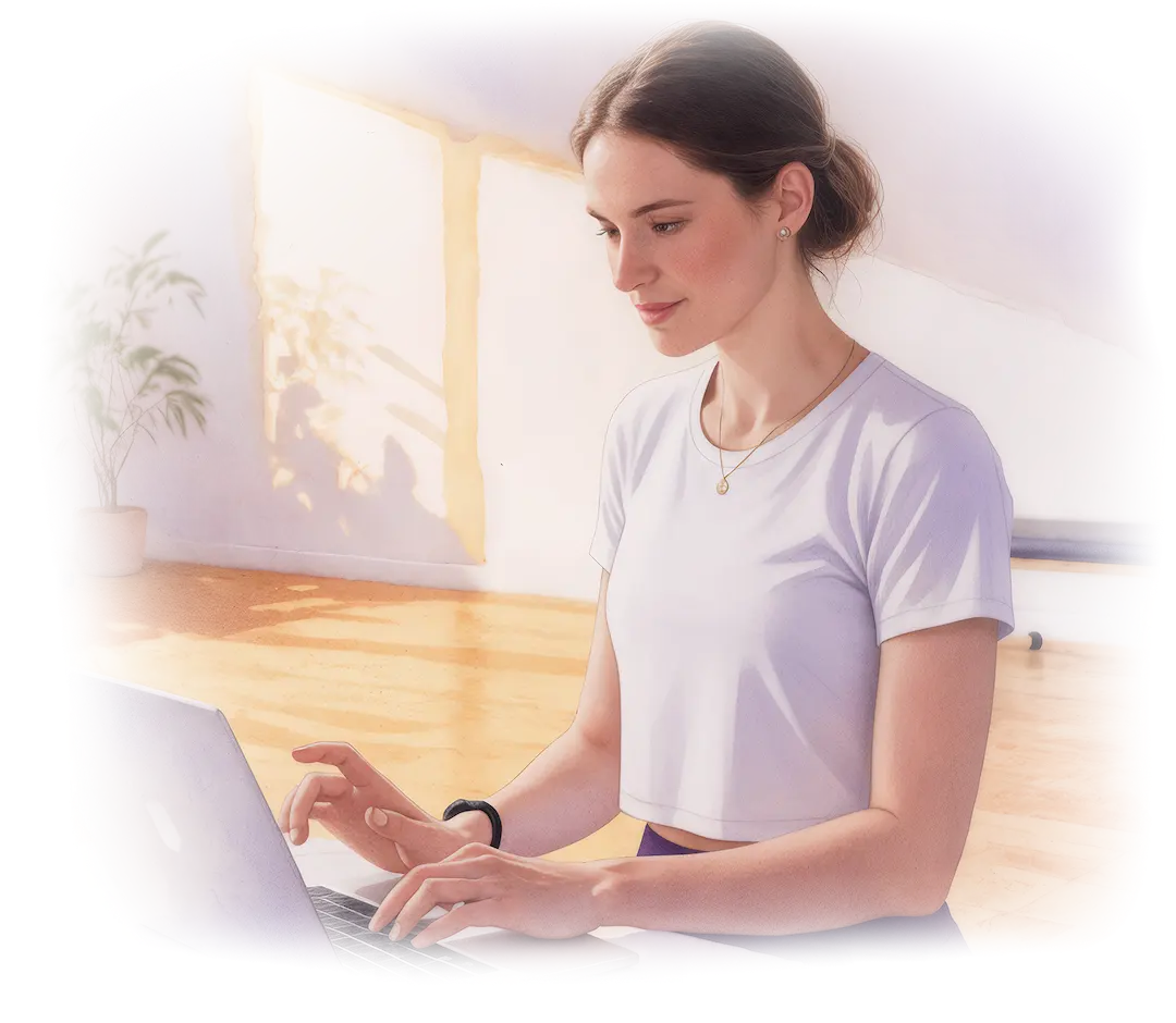A physiotherapist is working on her laptop using Preve to make her life easier. 