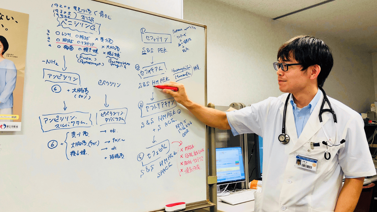 ホワイトボードに向かう伊藤完先生