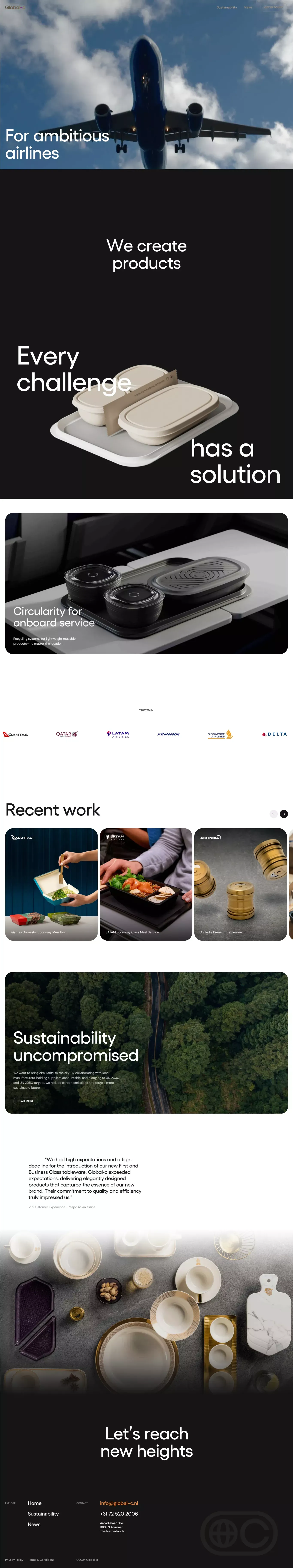 Global-c landing page screenshot showcasing Food & Drinks and Travel design