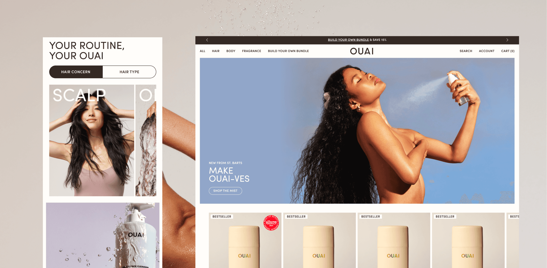 OUAI Shopify Plus homepage showcasing premium haircare products