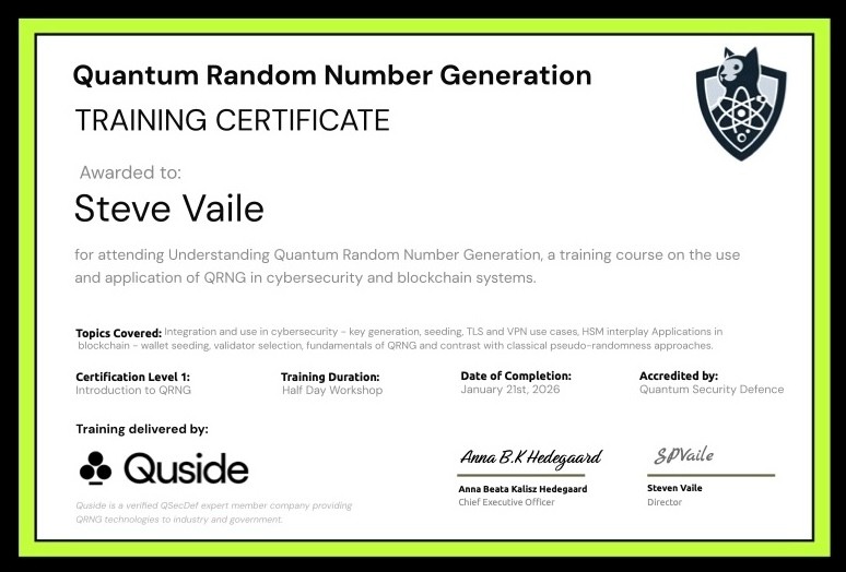 Certificated Training in QRNG