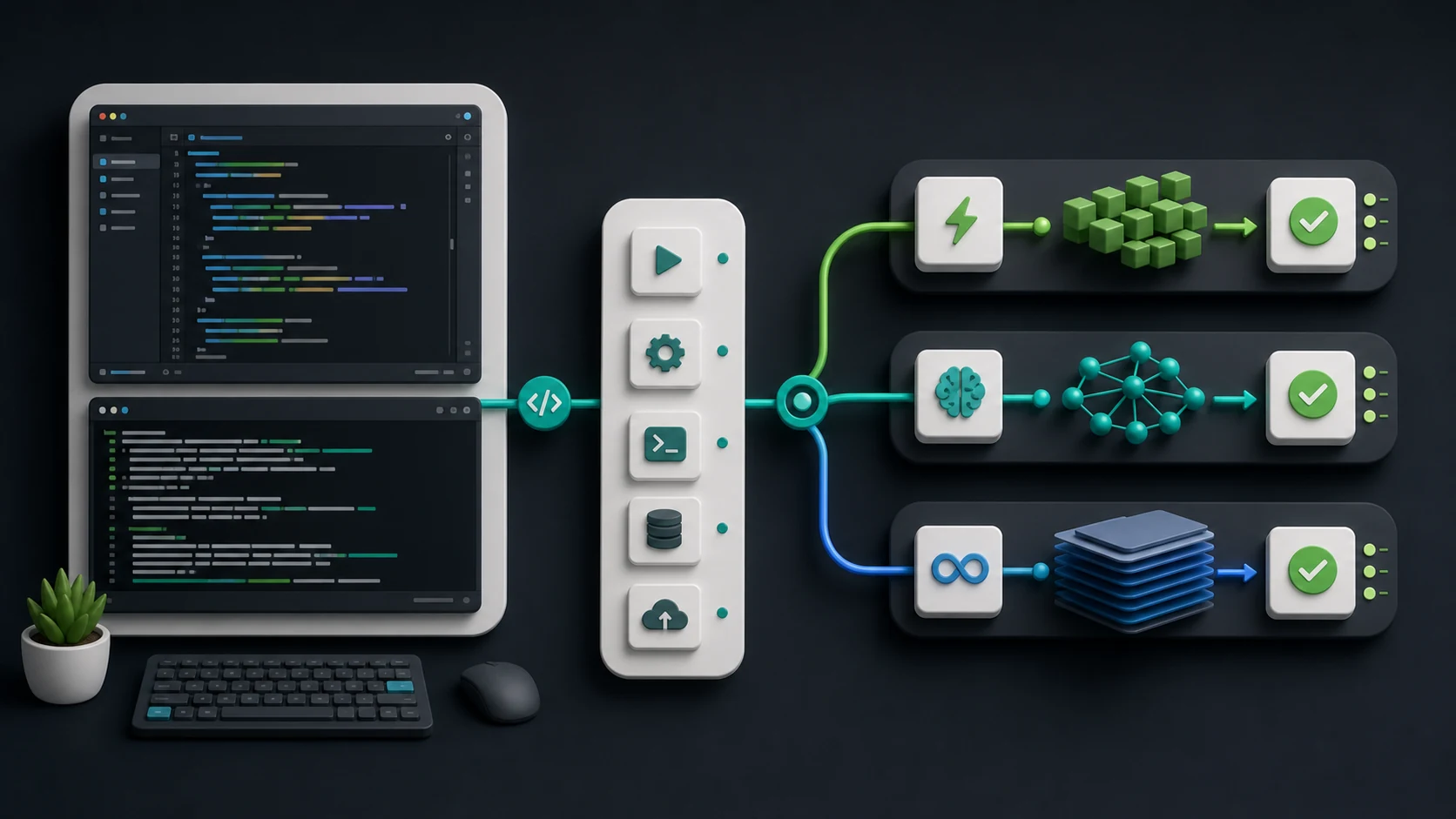 Cline coding workflow branching into low-cost, reasoning-heavy, and long-context model routes