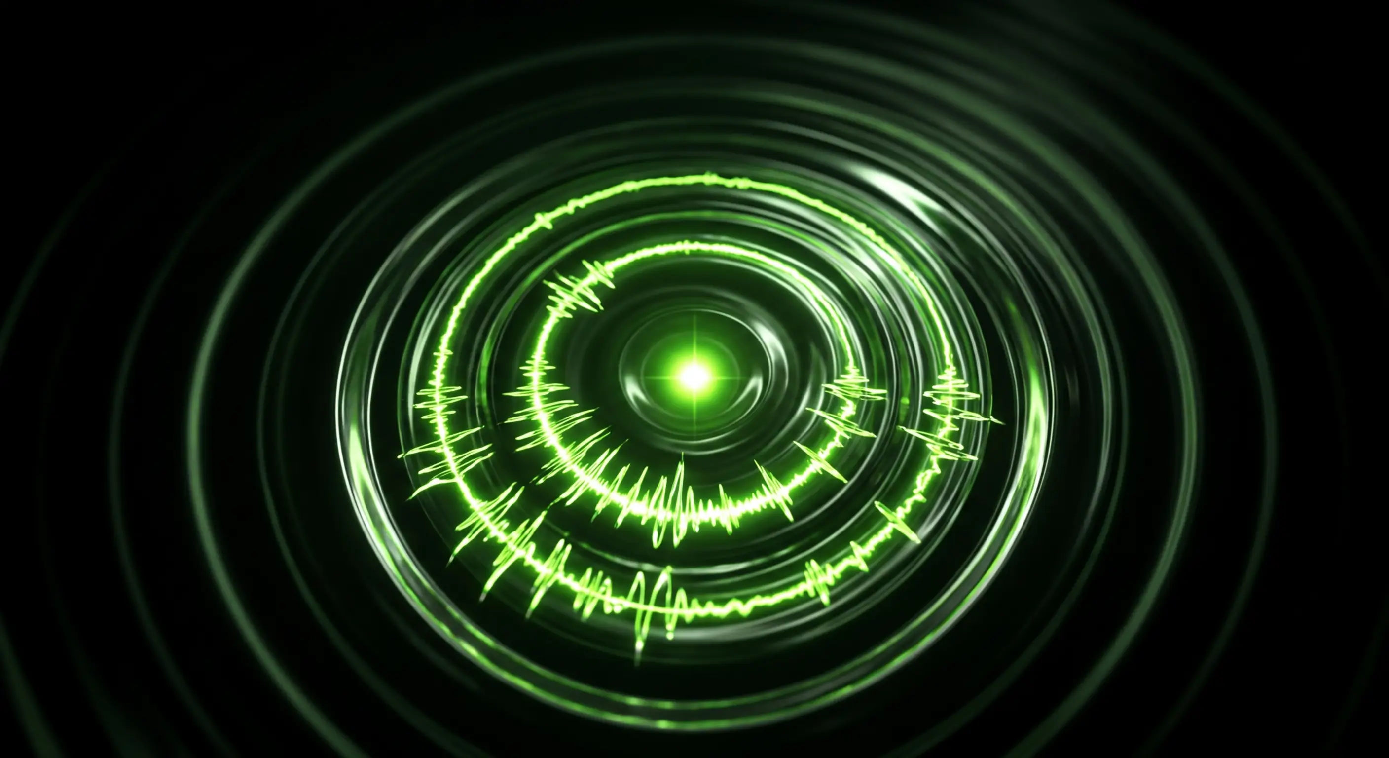Sound wave pulse radiating outward — illustrating acoustic signal recognition and innate audio memory