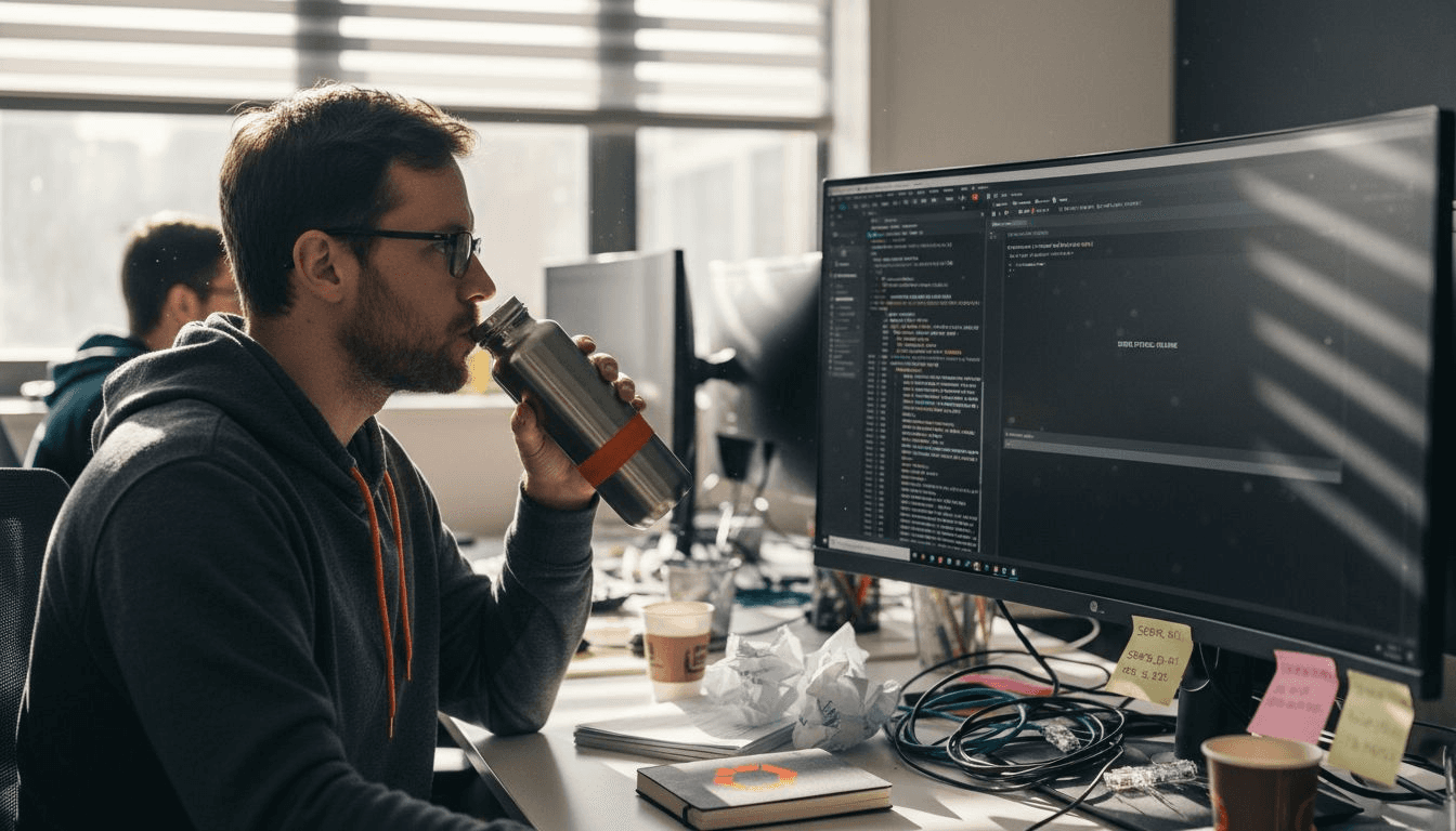 Developer verifying backend performance on monitor