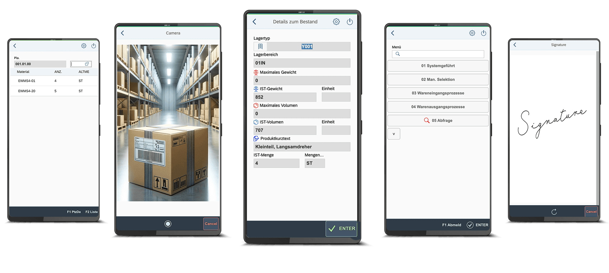 UI5-Dialog mit Positionsliste und Materialübersicht auf einem Smartphone