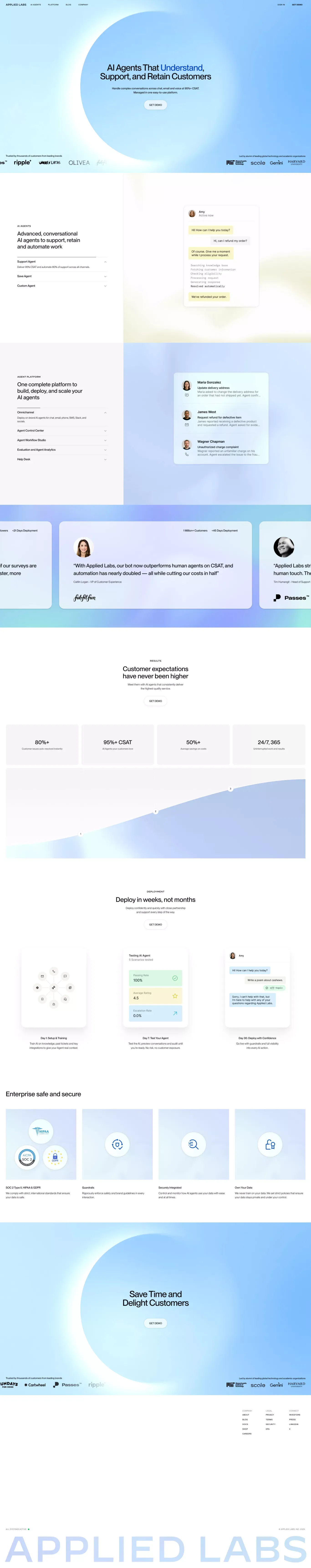 Applied Labs landing page screenshot showcasing AI and Tech design