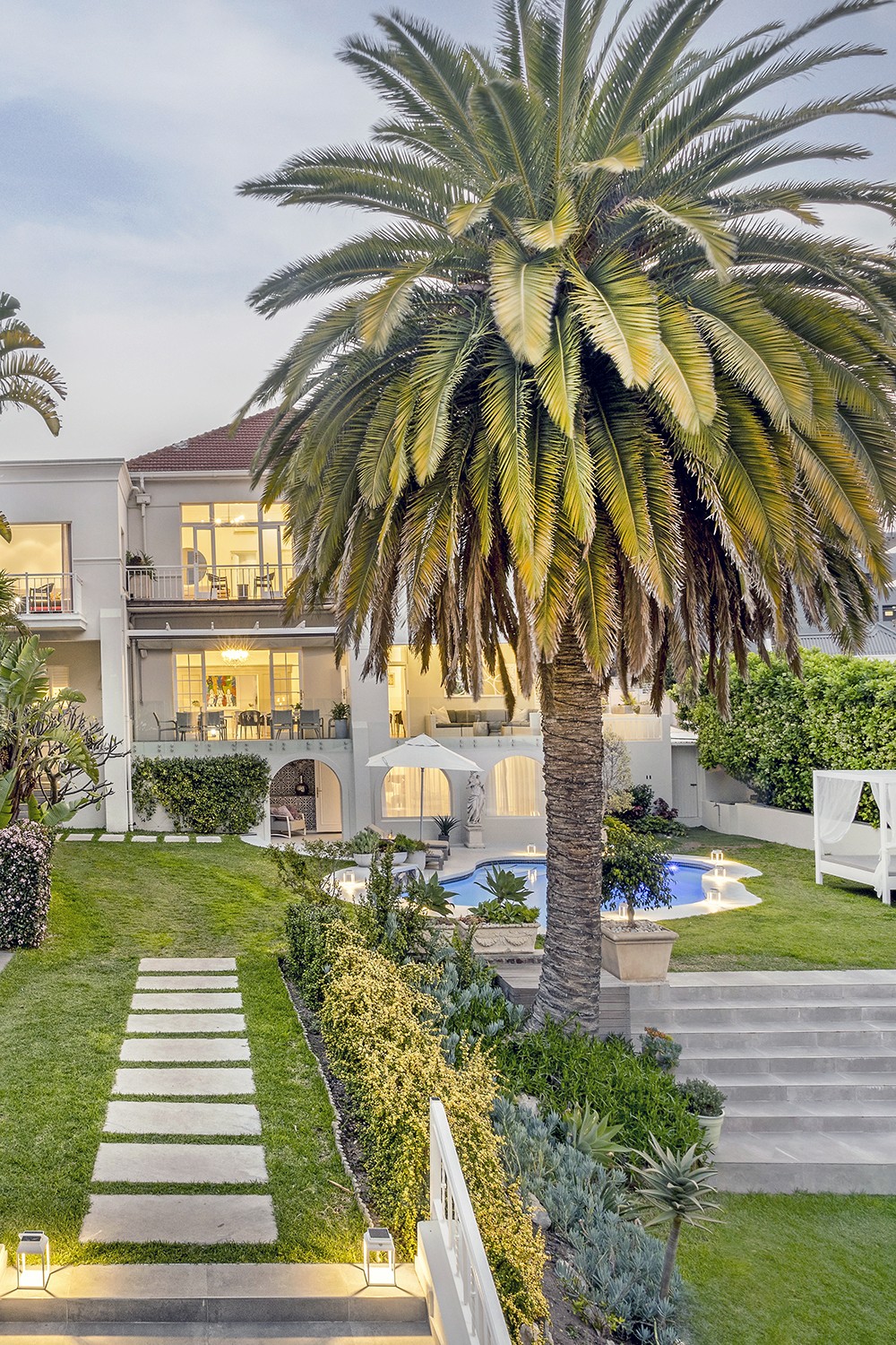 The gardens, pool and main hotel area of The Clarendon Boutique Hotel, Fresnaye, Cape Town, South Africa
