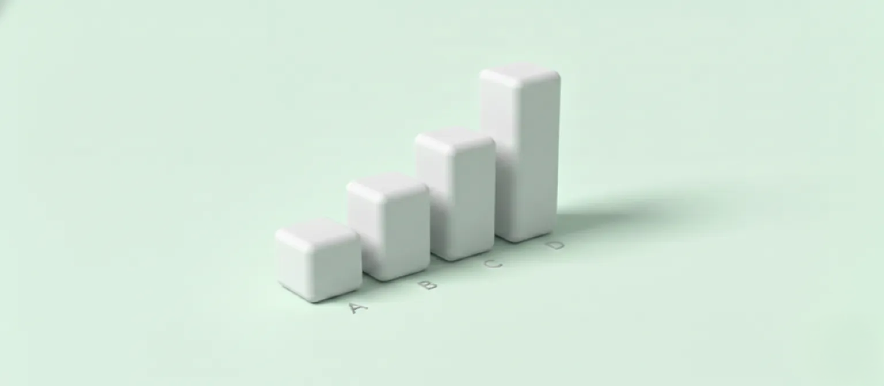 An isometric 3D illustration of a bar chart going up and to the right against a green background
