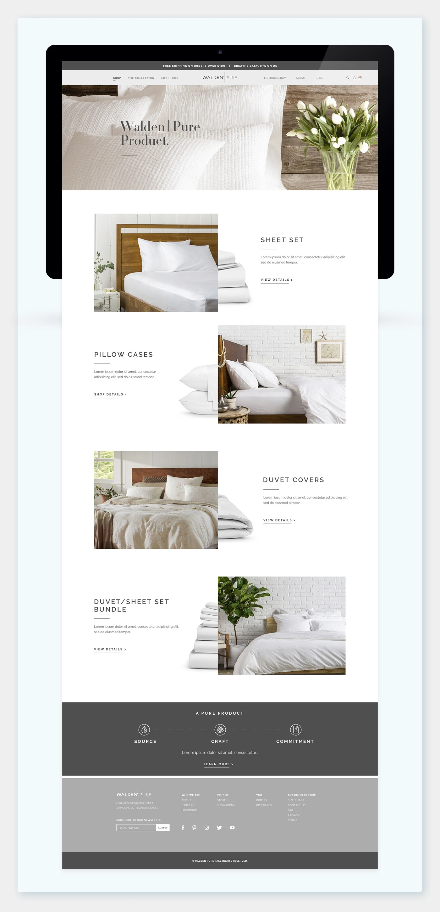 Walden Pure product collection page displayed on a desktop monitor.