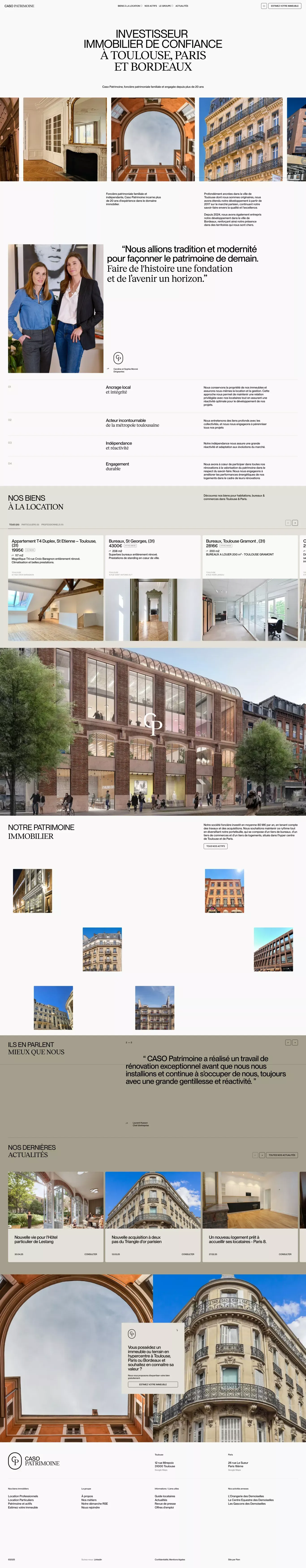 Caso Patrimoine - Foncière familiale & e portfolio page screenshot showcasing Architecture and Real Estate design