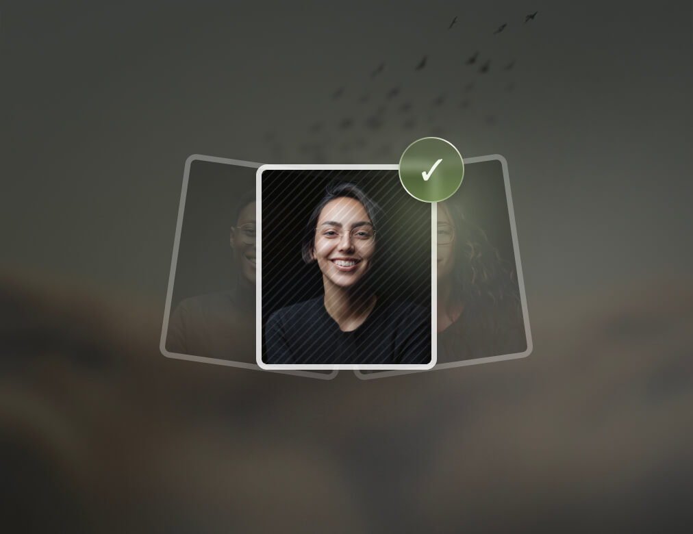 Selected candidate profile highlighted with a checkmark badge