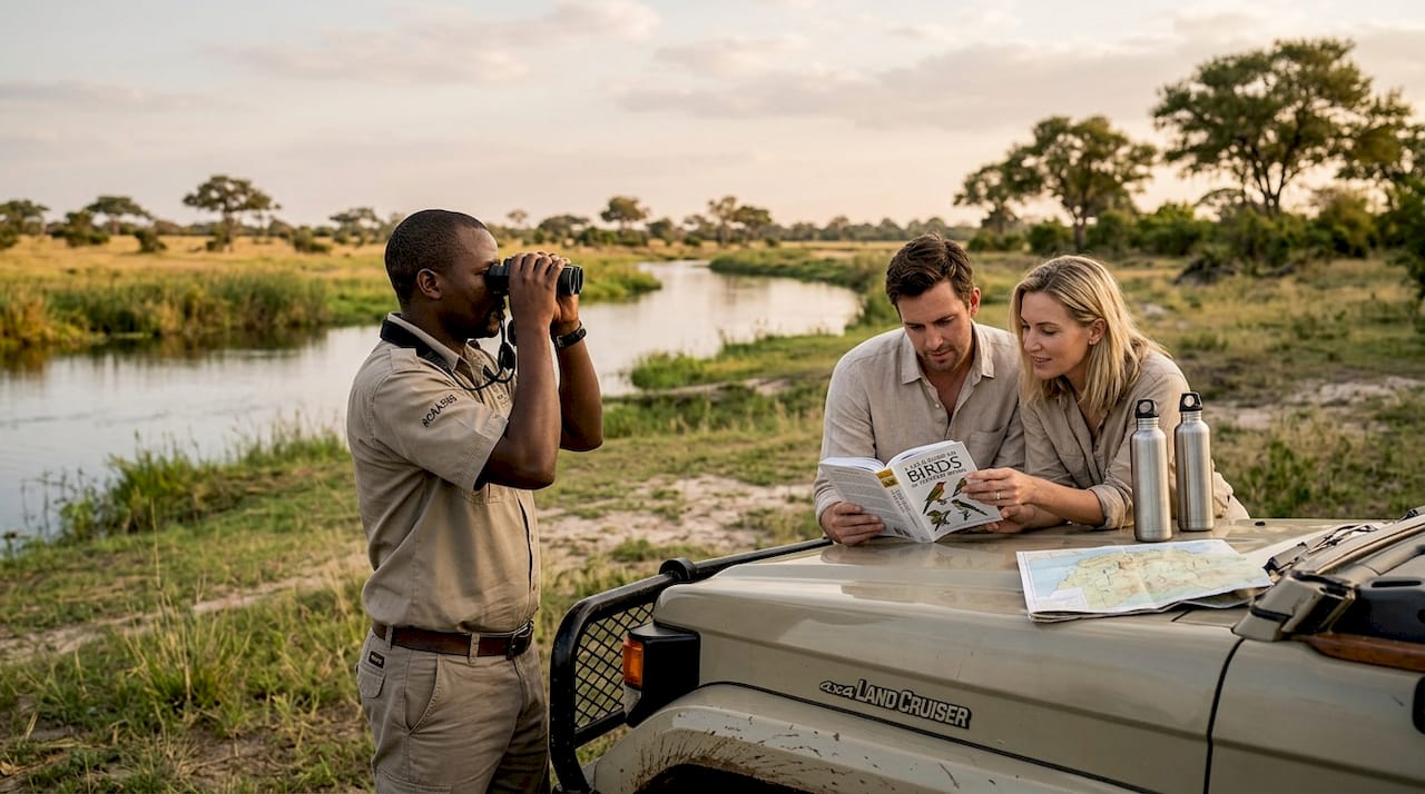 Guide and guests at immersive safari stop