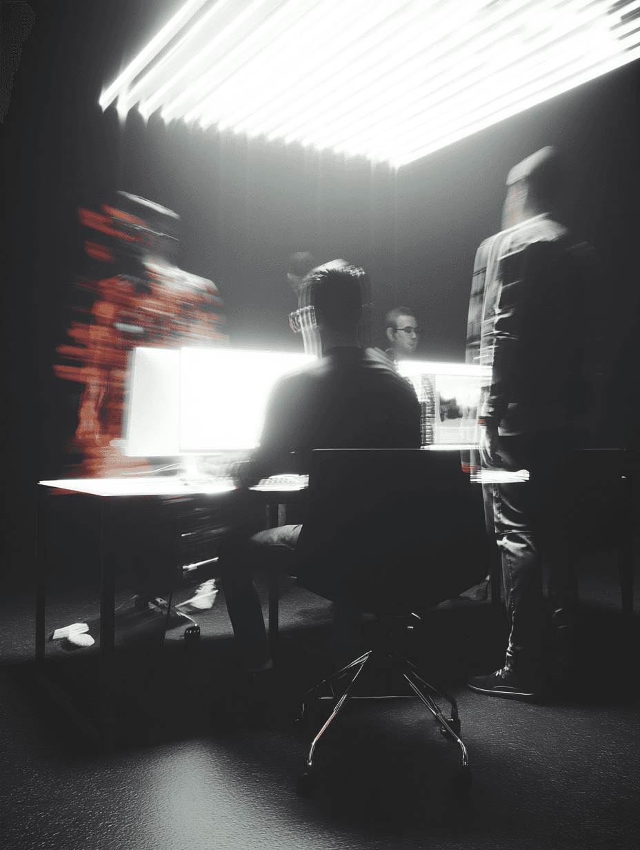 a man working in front of screen