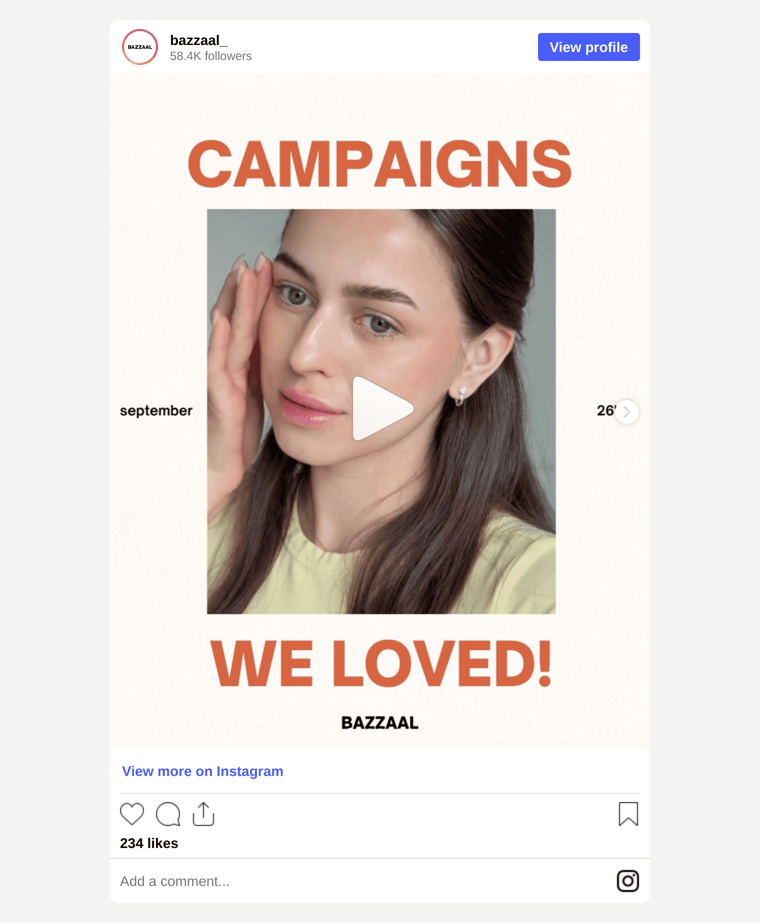 Instagram post by @bazzaal_ showing September creator campaigns