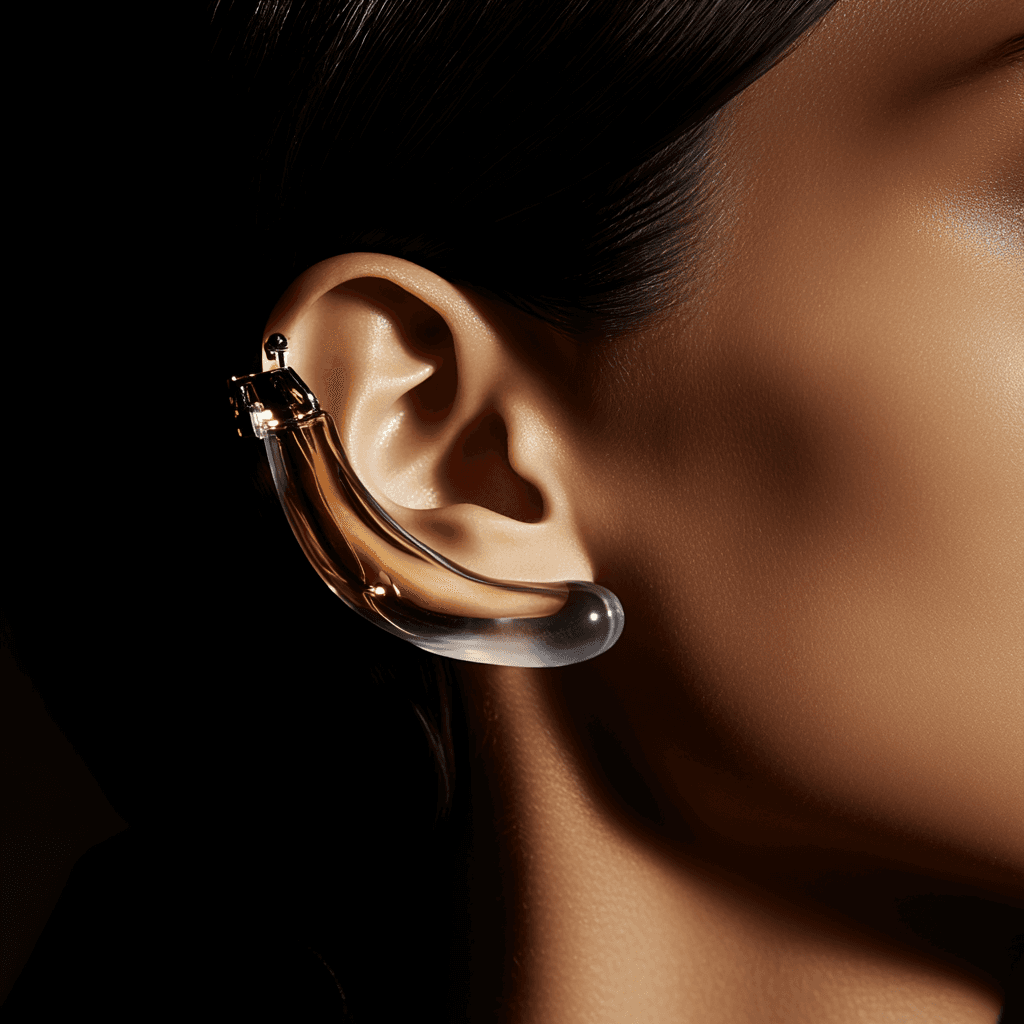 Person resting in bed under warm, ambient lighting with a glowing headboard featuring curved line patterns. A diffuser emits steam on a bedside table, creating a calm and sensory-rich nighttime environment.