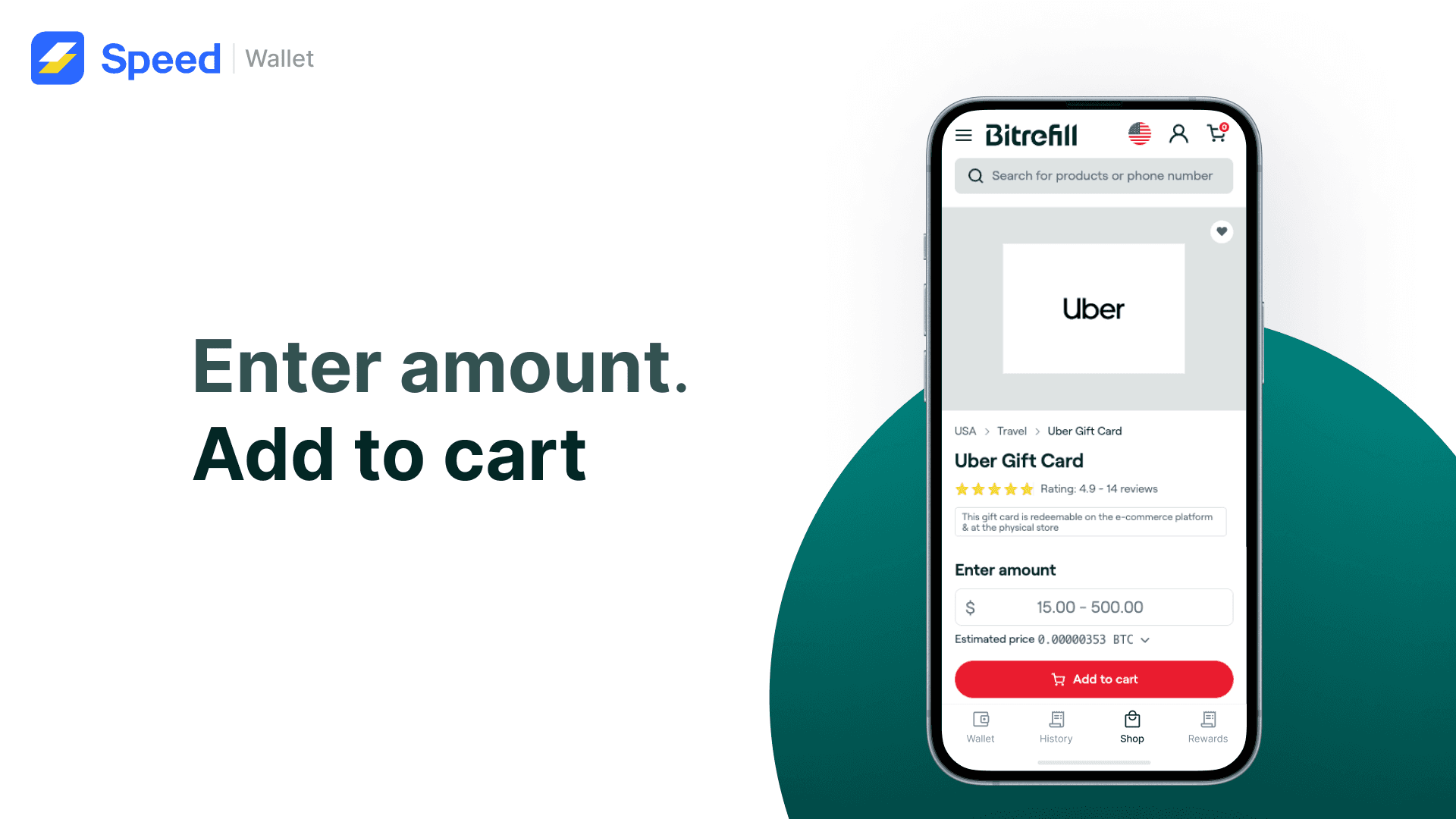 Enter amount. Add to cart.