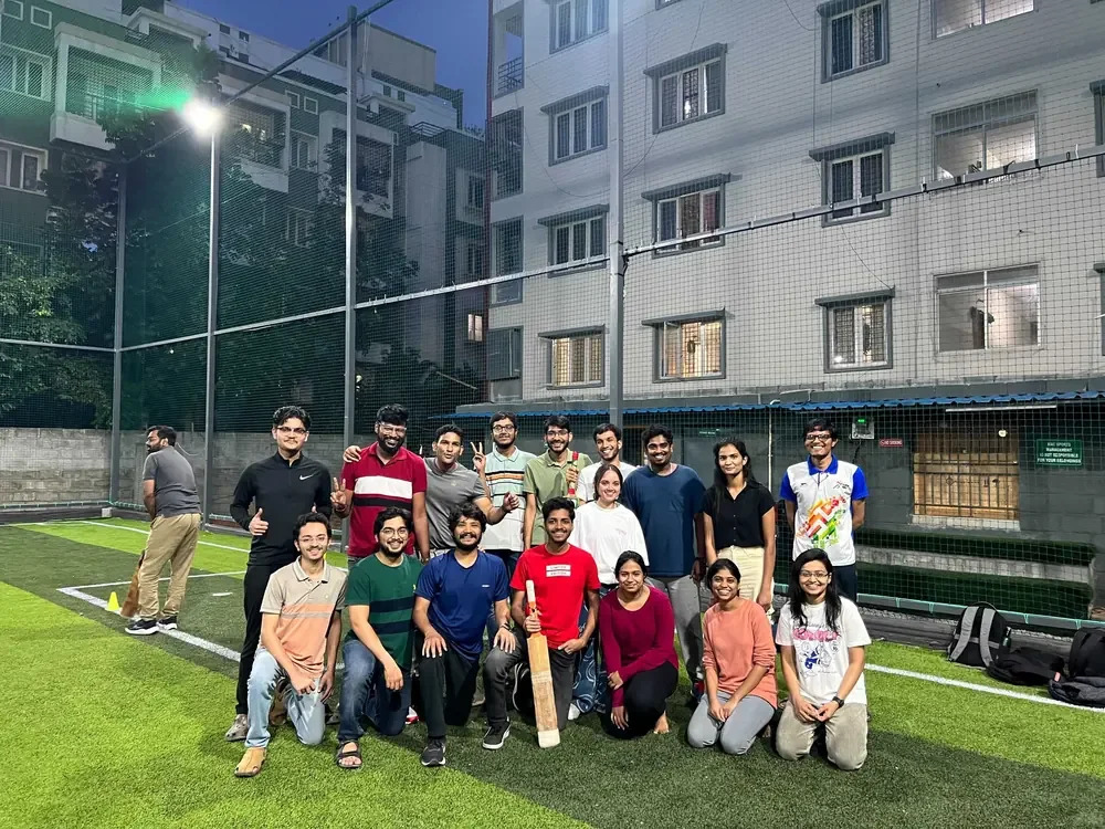 The team together on a sports turf